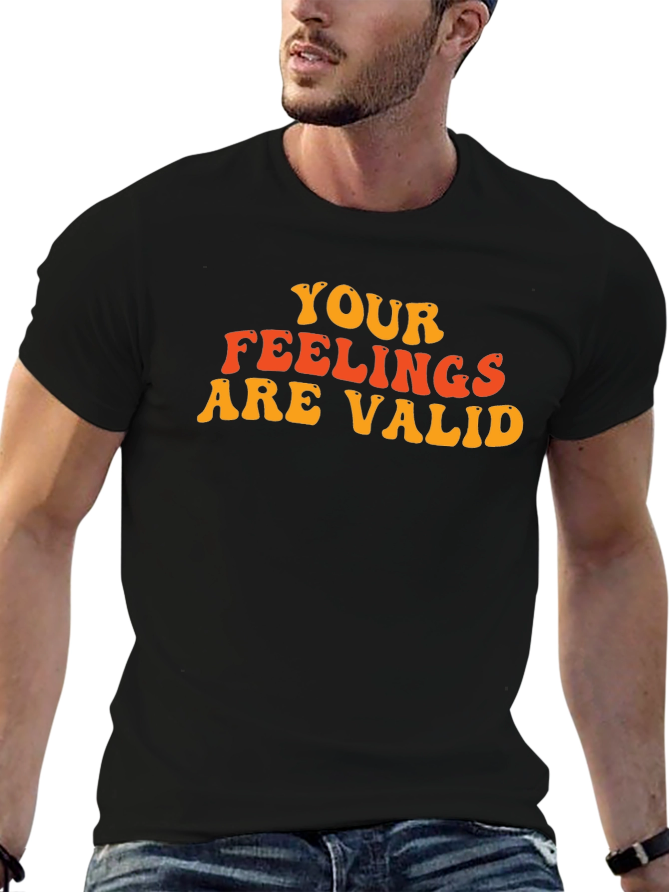 Black Your Feelings Are Valid Black T-Shirt view 6