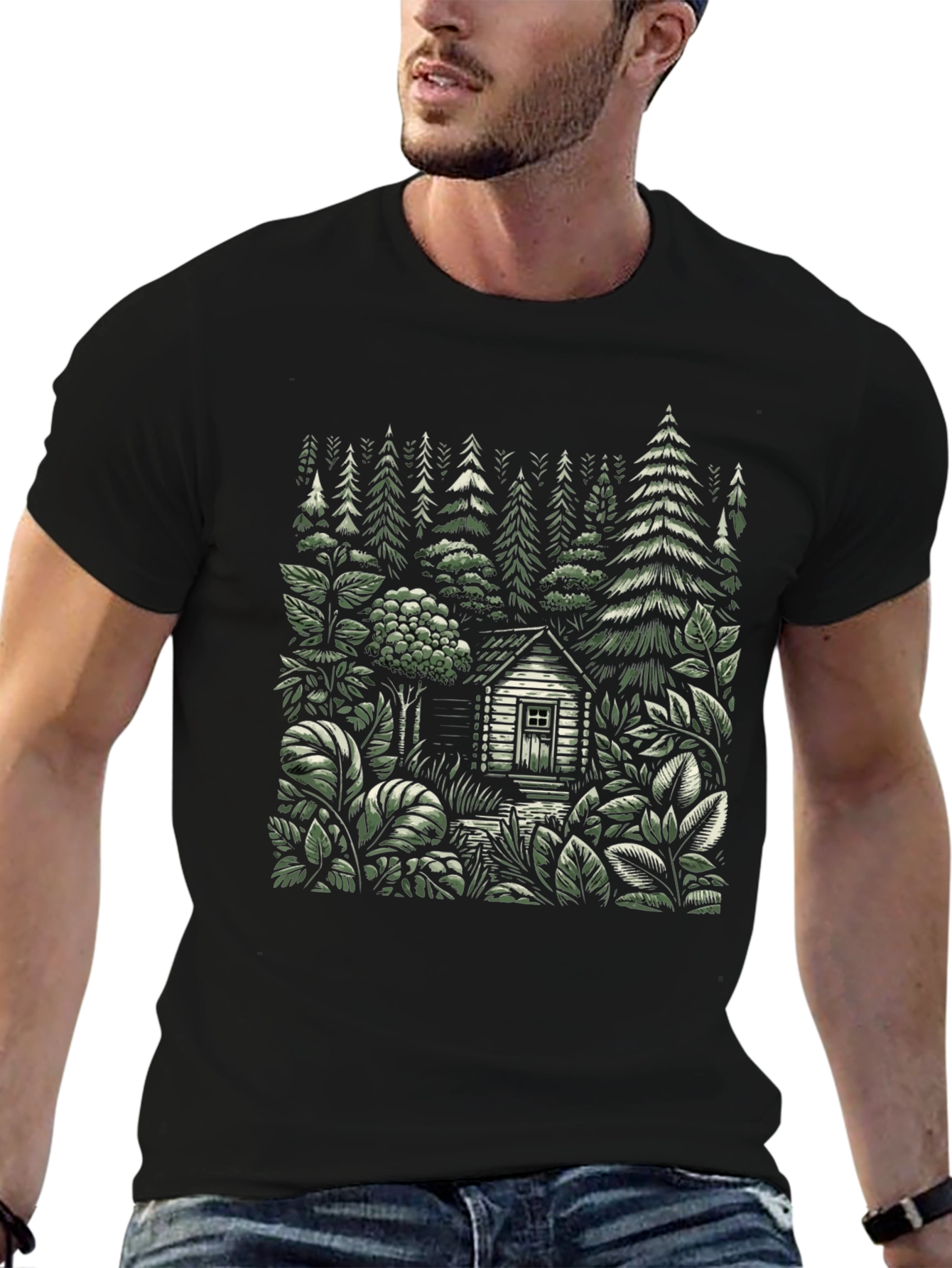 Black Cabin in the Woods Graphic Tee - Nature Lover Shirt view 6