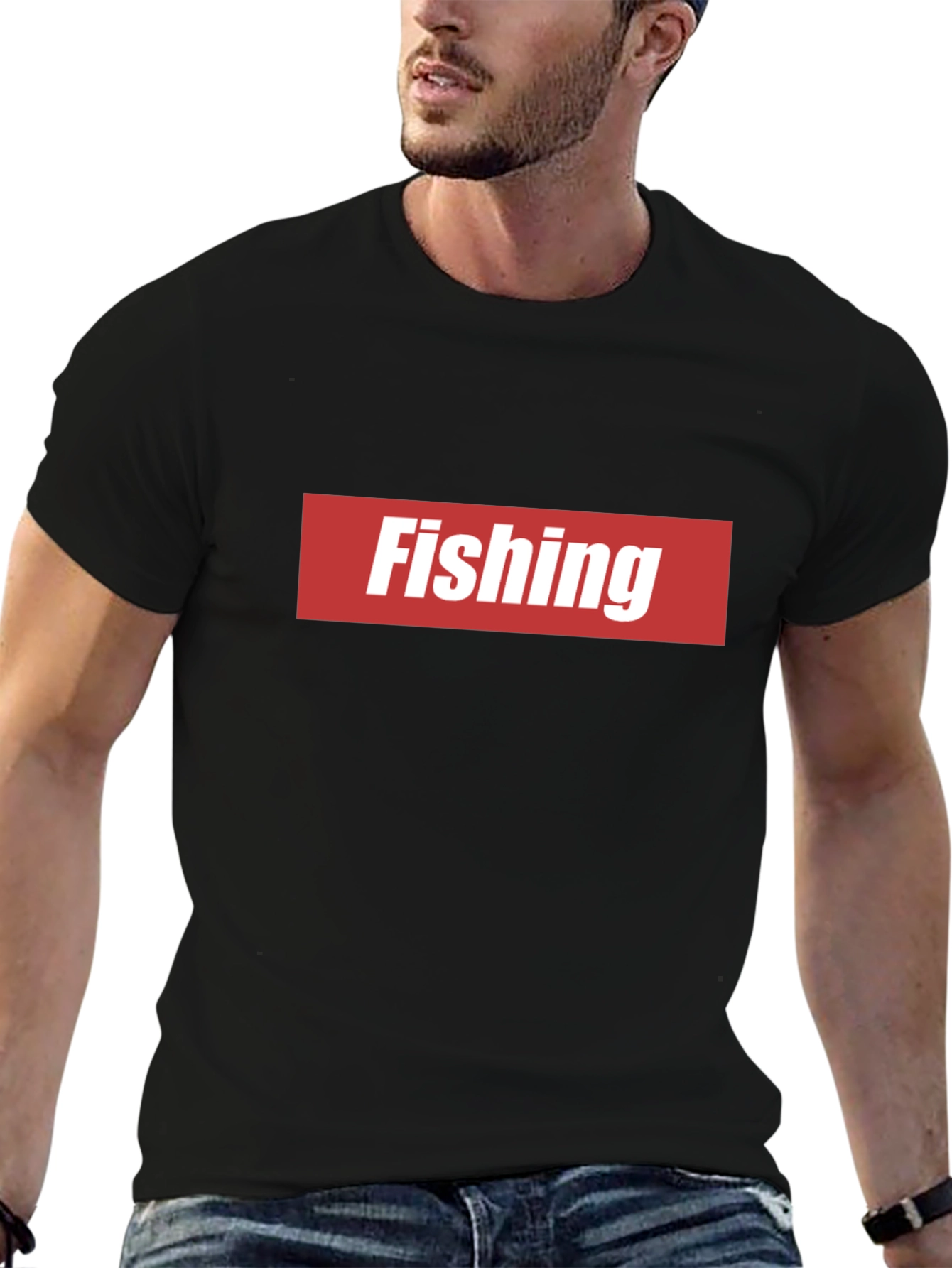 Black Fishing Graphic Tee - Red & White Logo view 6