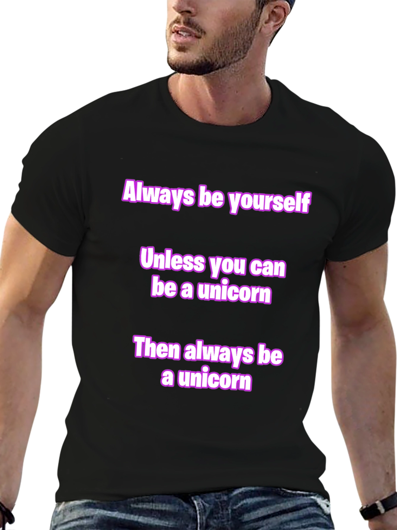 Black Unicorn Graphic Tee - Always Be Yourself T-Shirt view 6