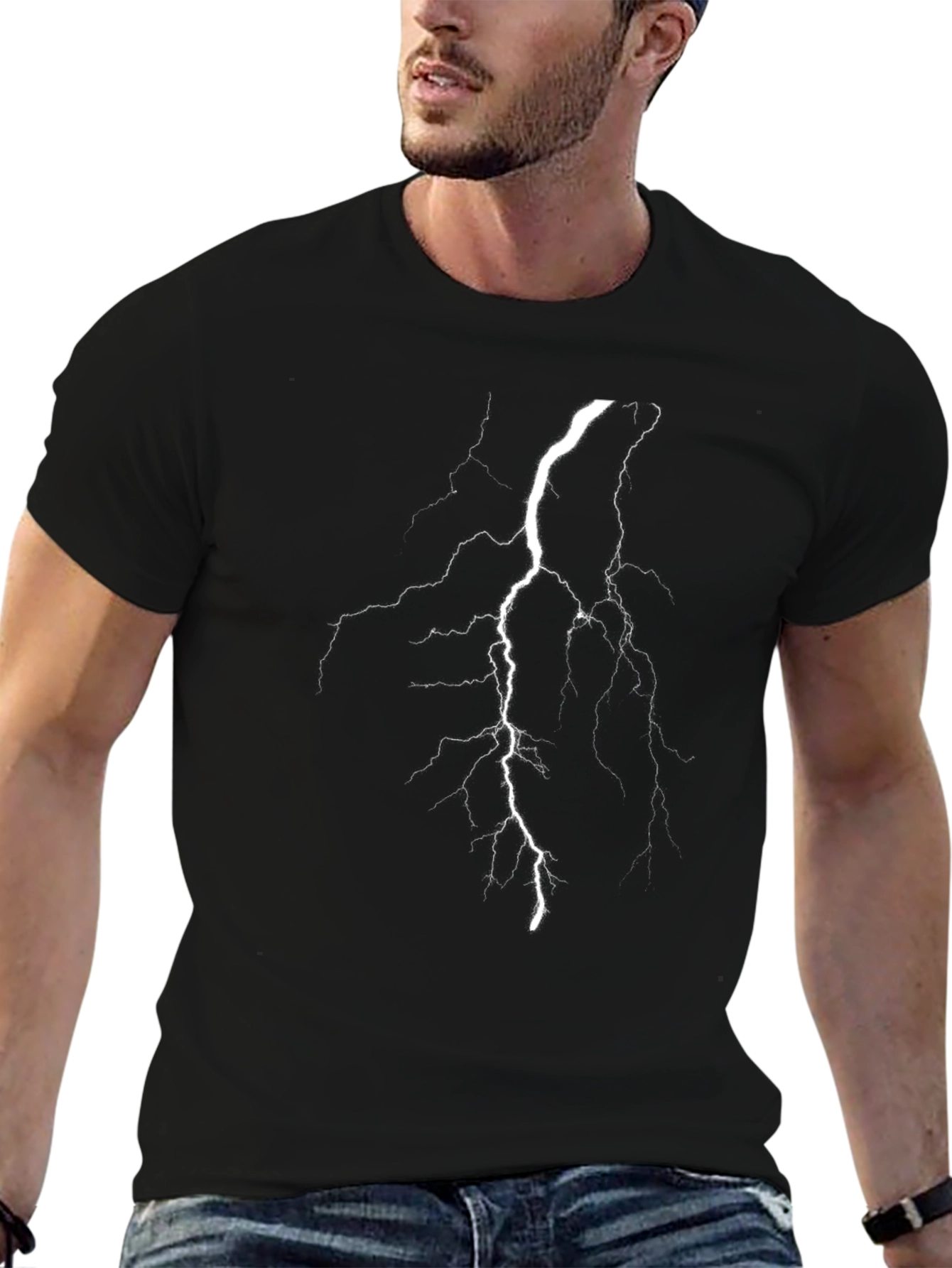 Black Lightning Bolt Graphic Tee - Striking Black T-Shirt view 6
