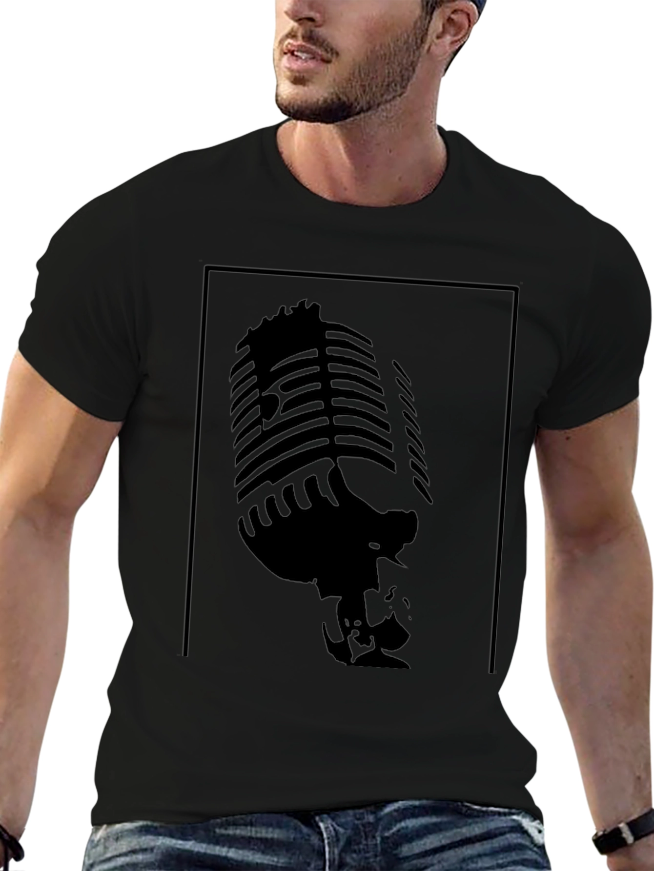 Black Vintage Microphone Graphic Tee - Retro Style view 6
