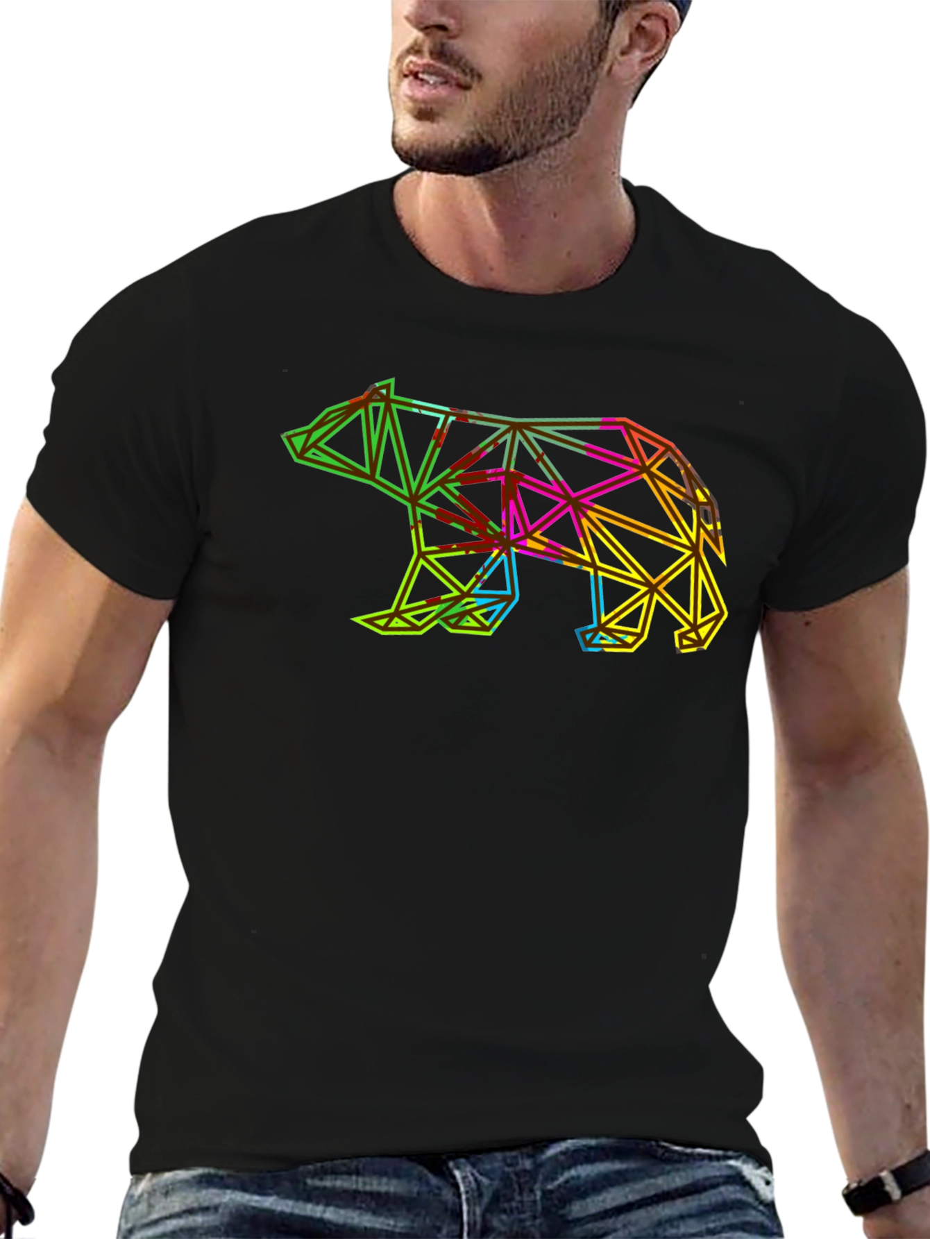 Black Geometric Bear Graphic Tee - Modern Men's T-Shirt view 6