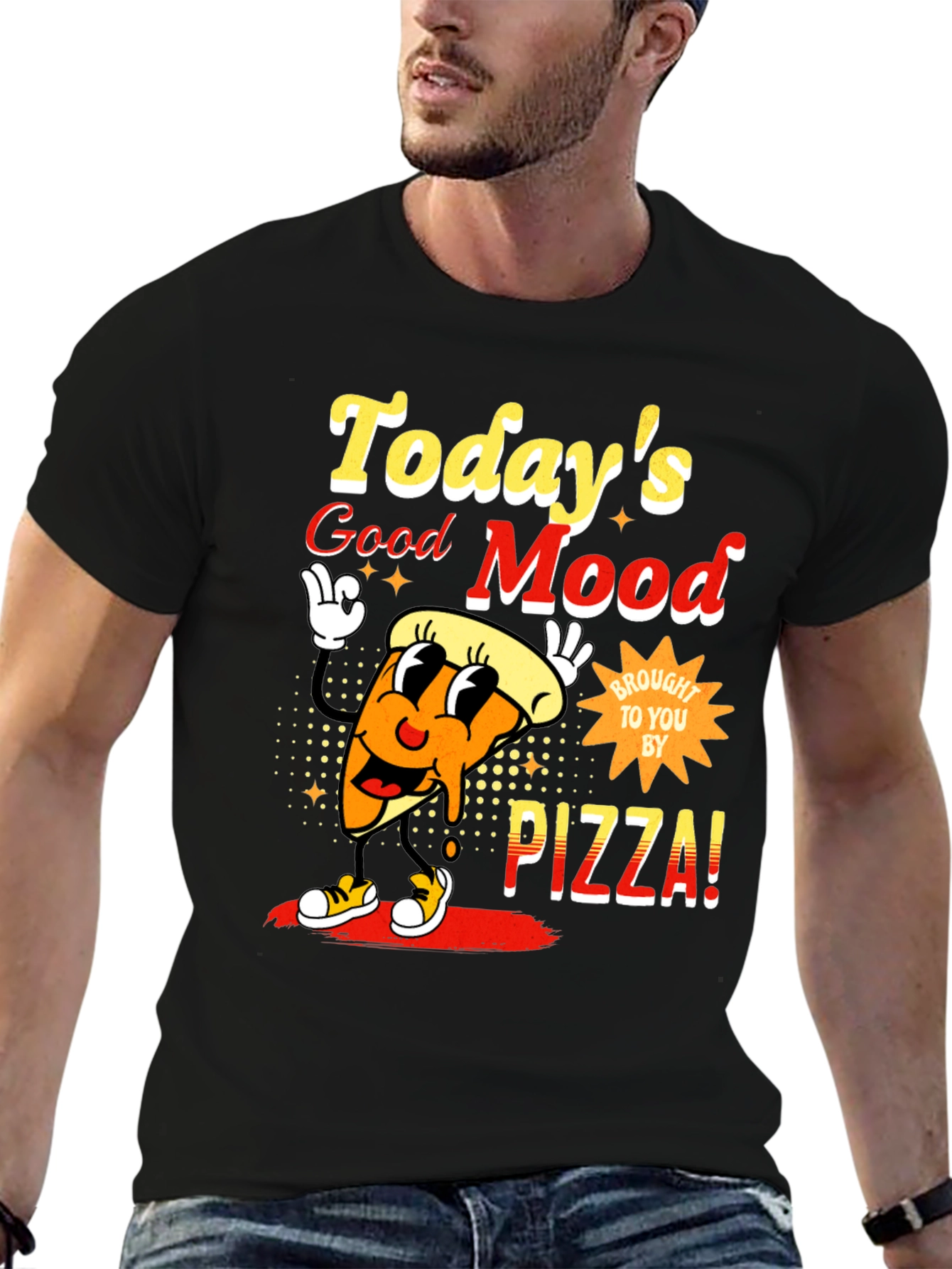 Black Today's Good Mood Pizza Graphic Tee view 6