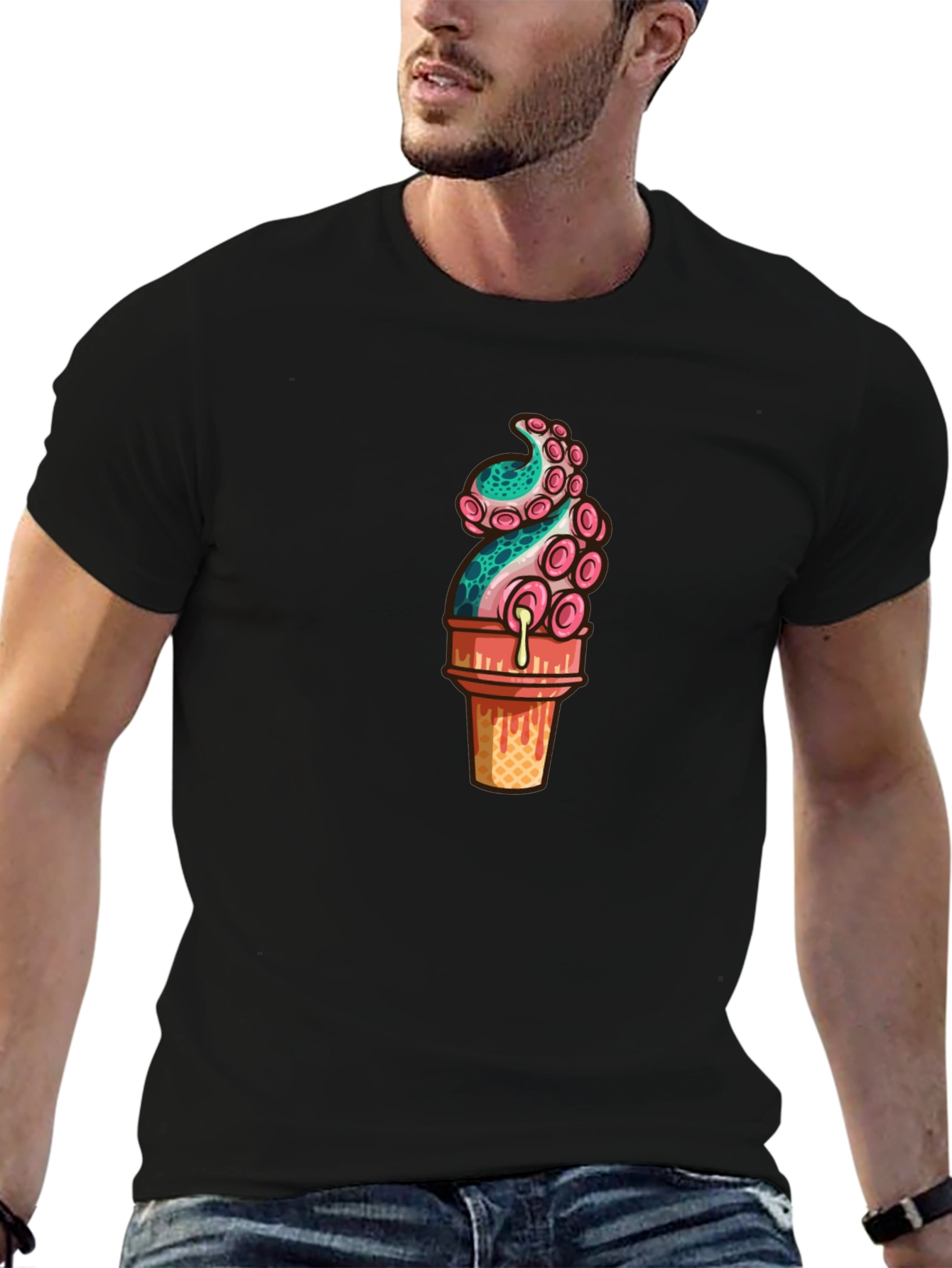 Black Octopus Ice Cream Graphic Tee view 6