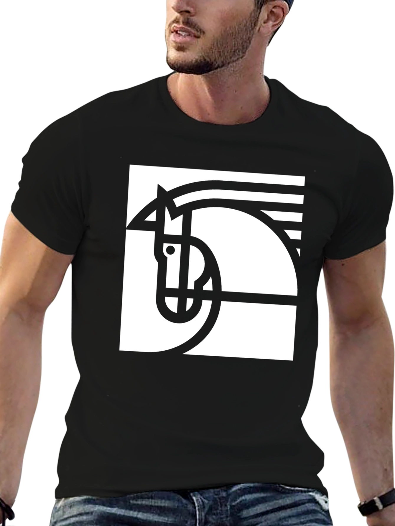 Black Abstract Horse Graphic Tee - Modern Art T-Shirt view 6