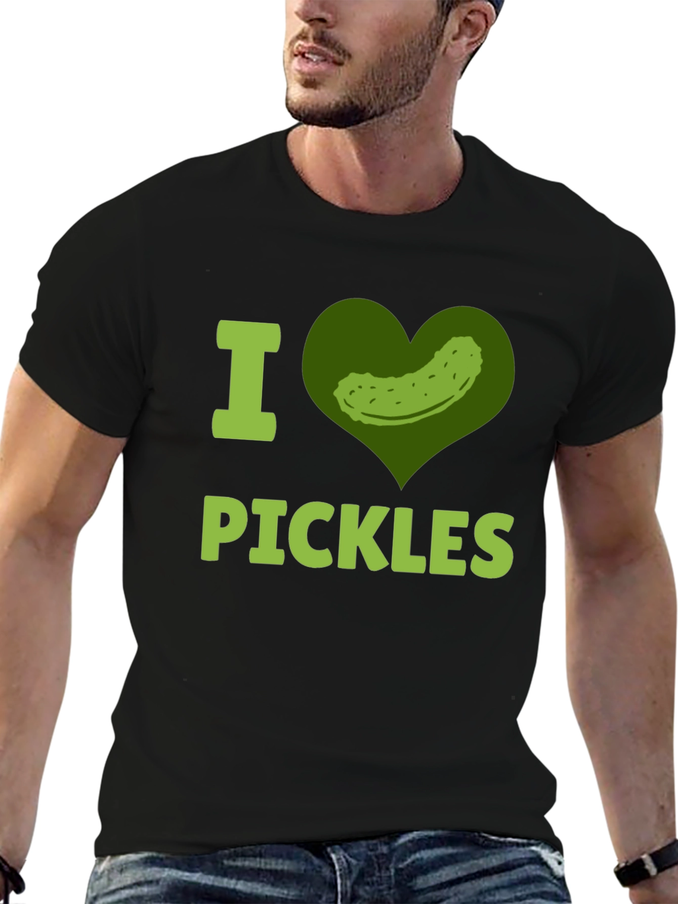 Black I Heart Pickles Funny T-Shirt  view 6