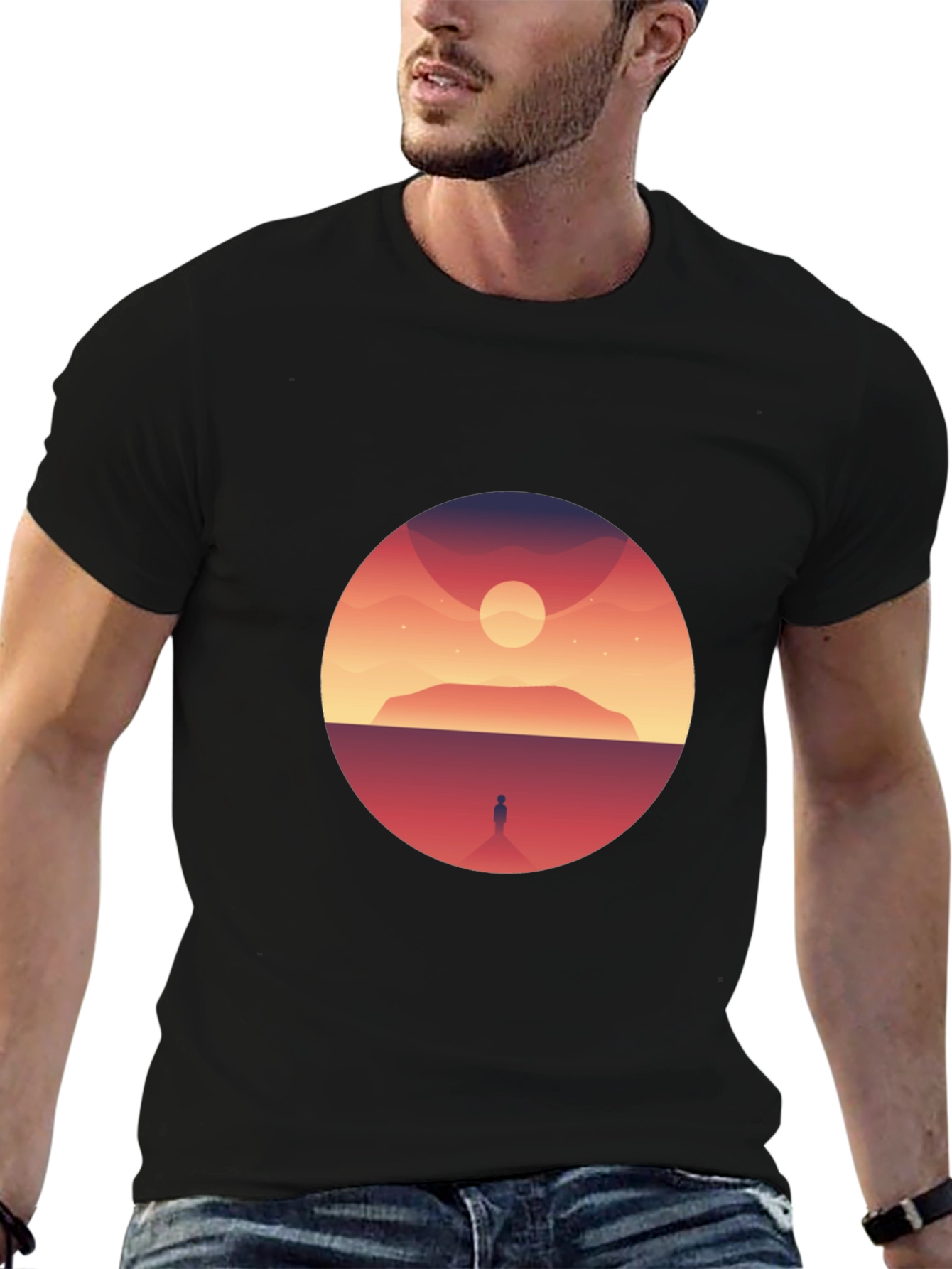 Black Sunset Silhouette Graphic Tee - Soft Cotton Blend view 6