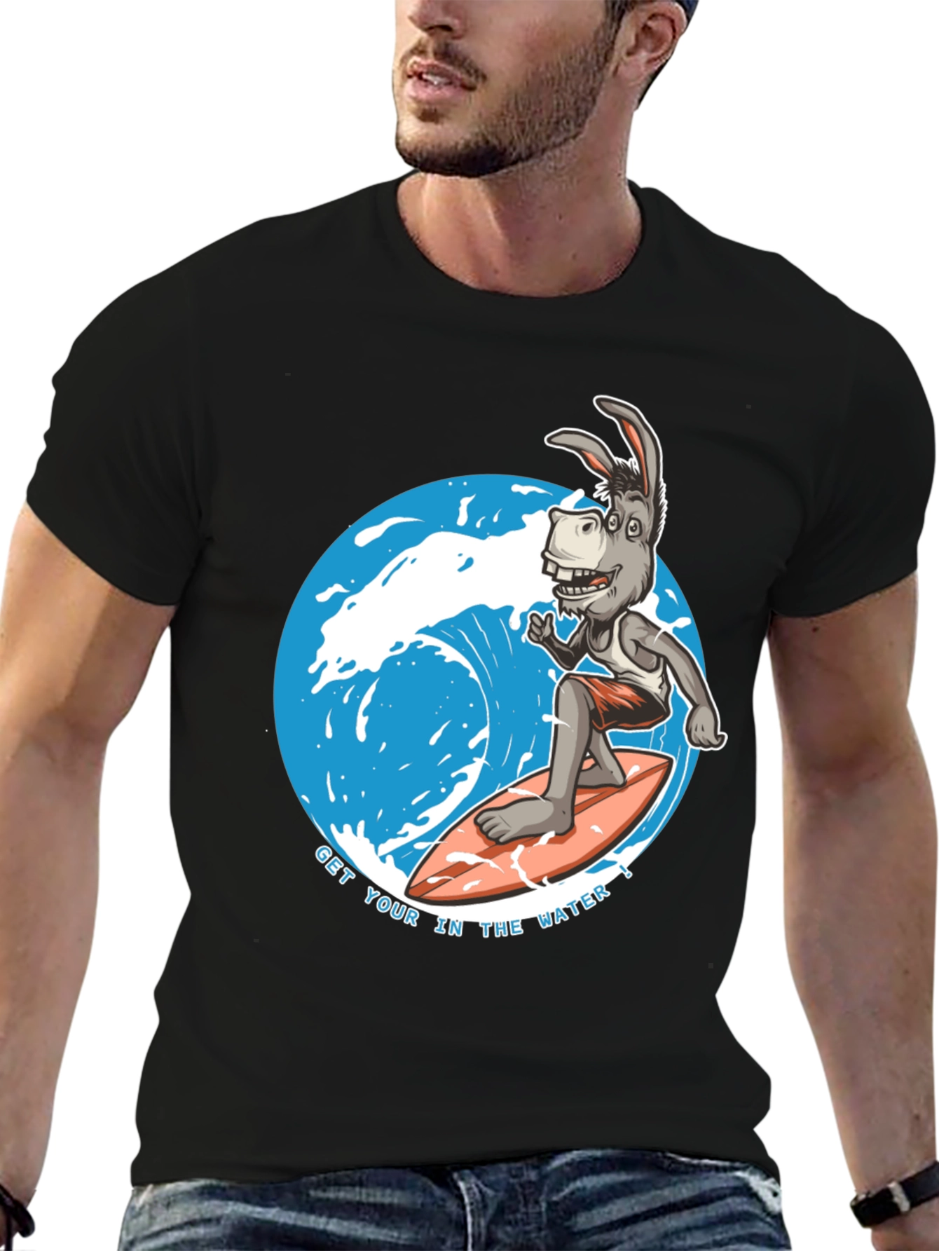 Black Surfing Donkey Graphic T-Shirt view 6