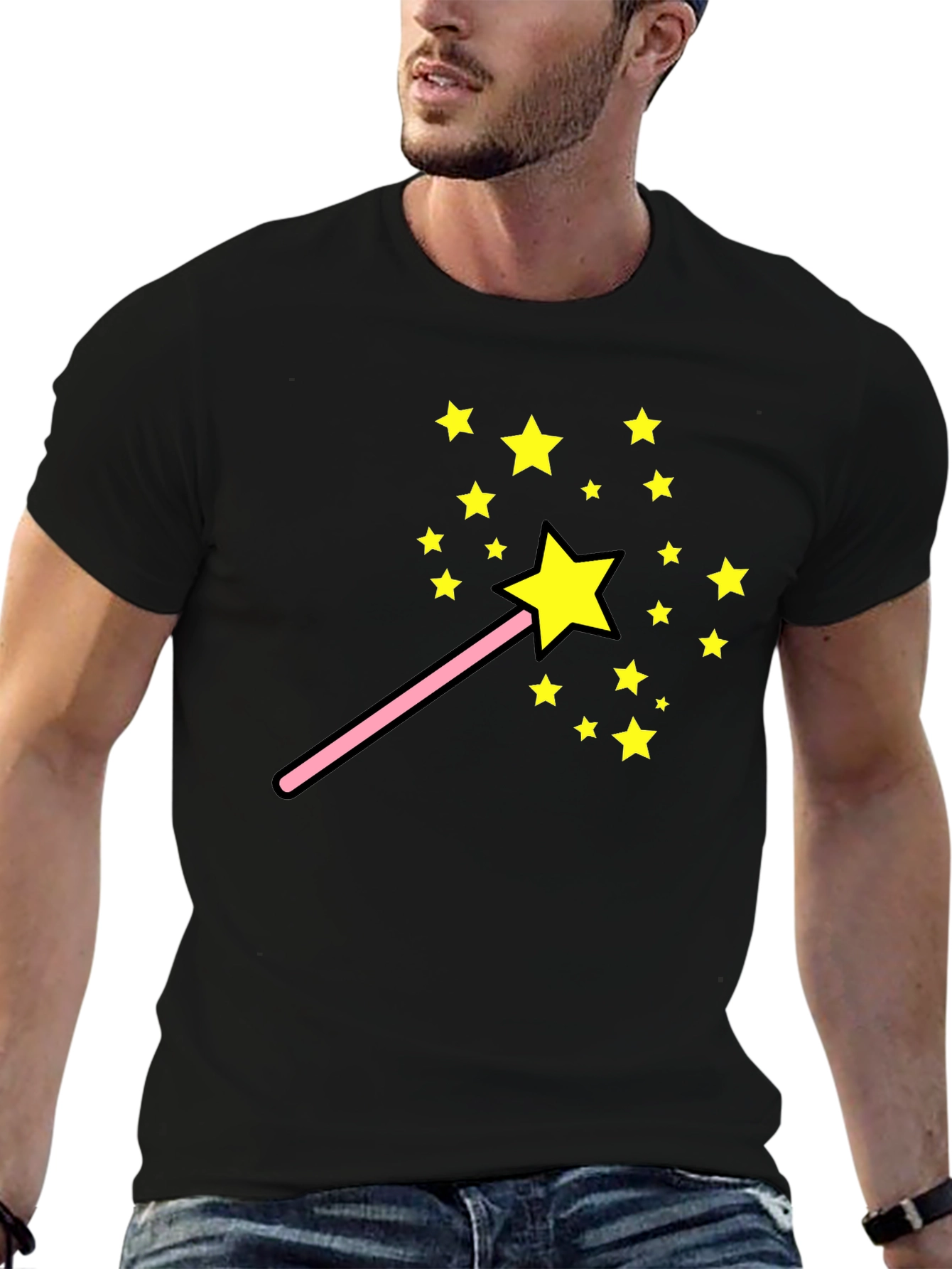 Black Magic Wand Star T-Shirt - Fun Whimsical Design view 6