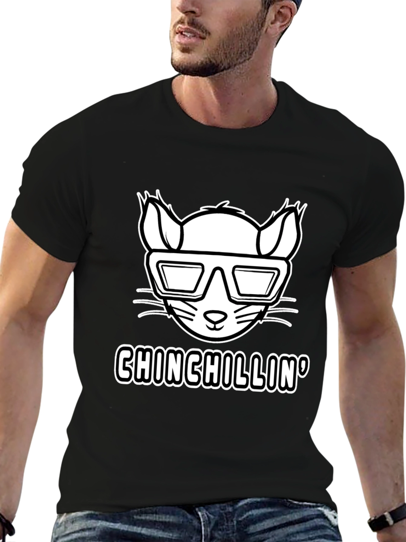 Black Chinchillin' T-Shirt - Cool Rodent Design view 6