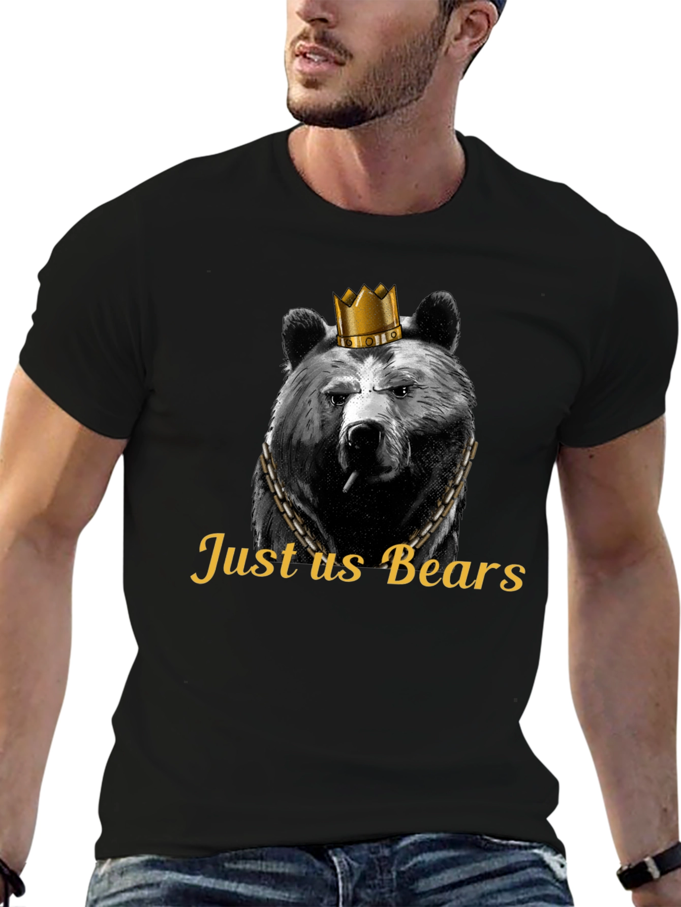 Black Just Us Bears Graphic Tee - King Bear T-Shirt view 6