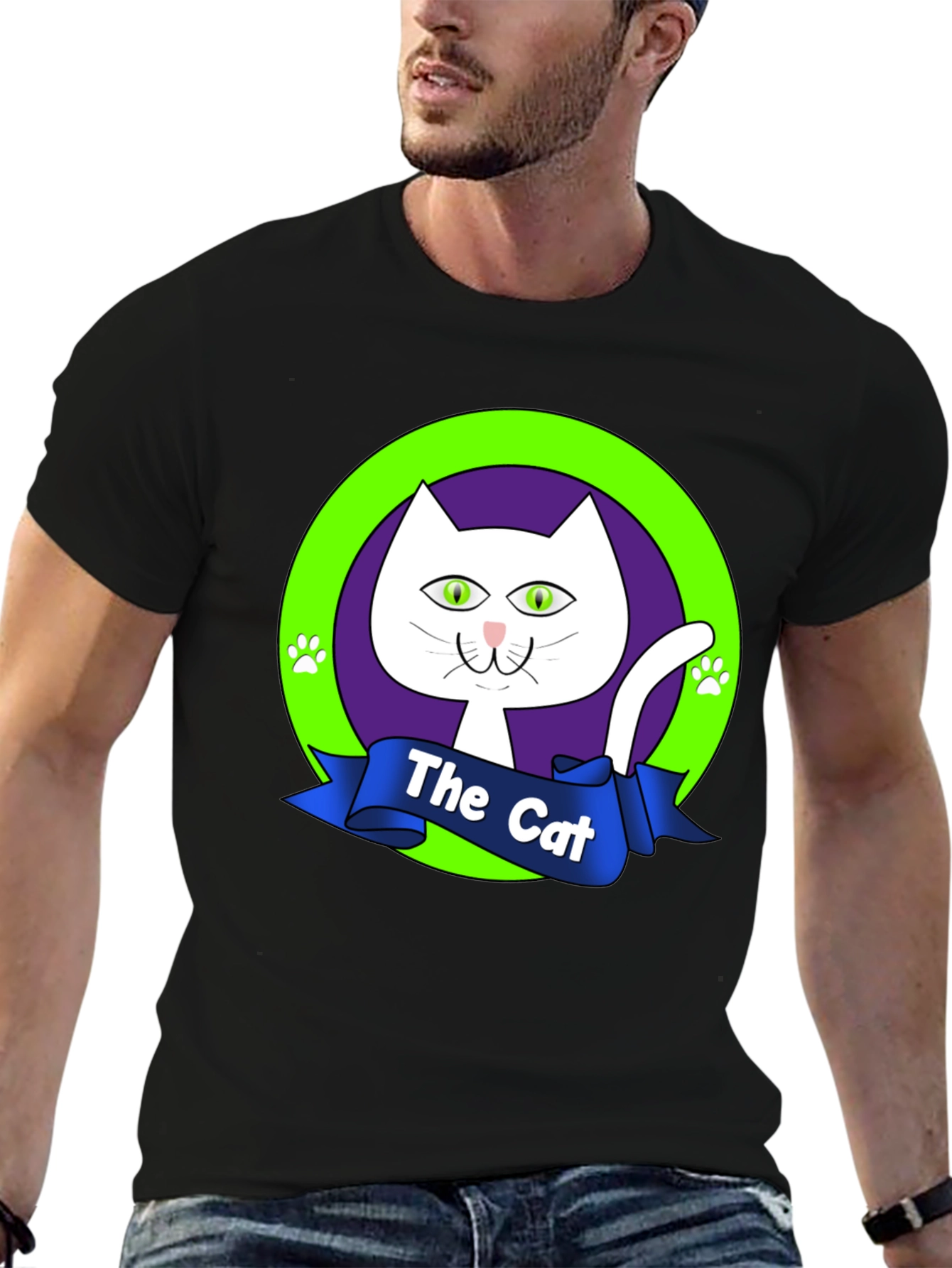 Black The Cat Graphic Tee - Purrfectly Stylish Black T-Shirt view 6