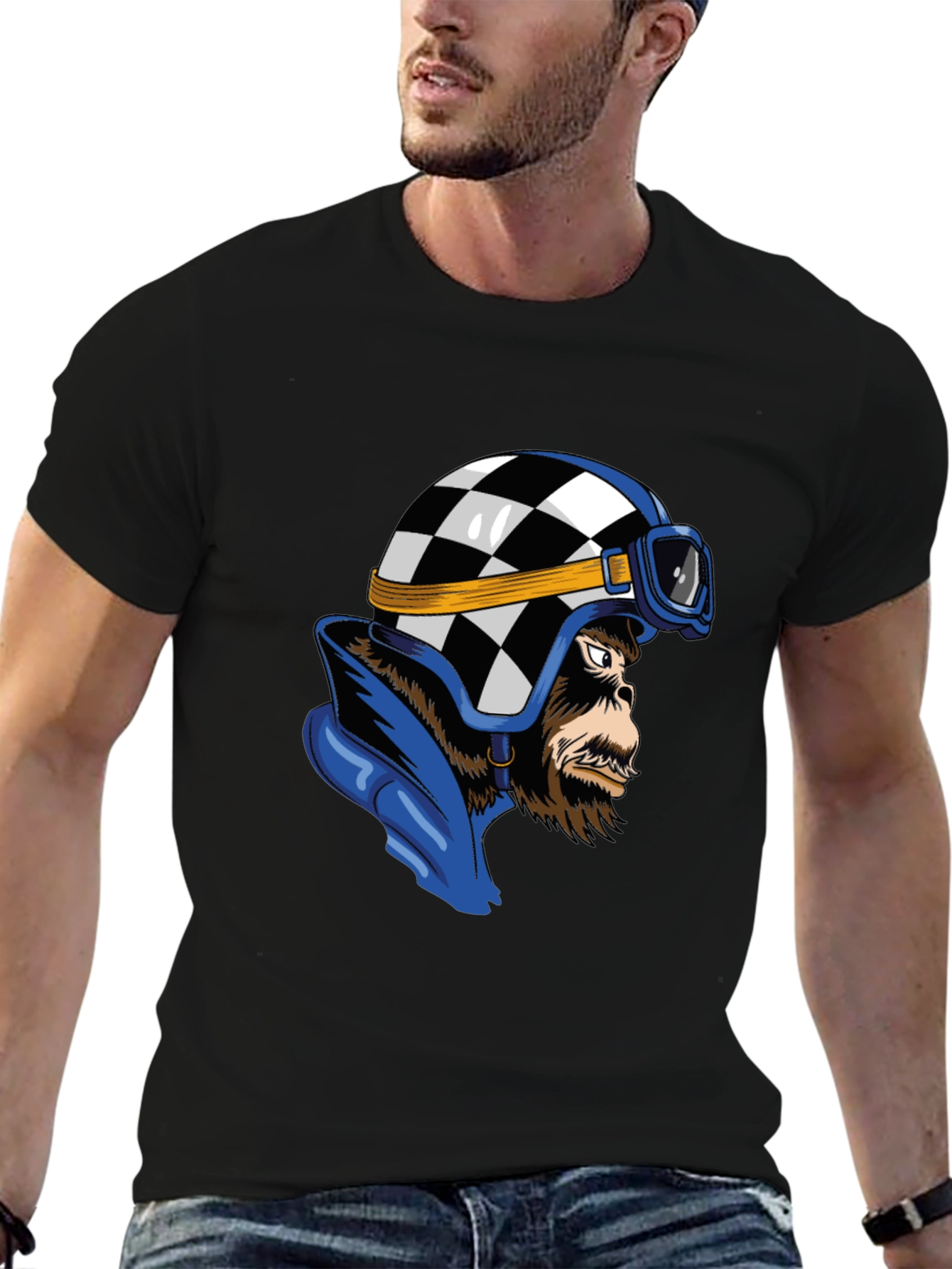 Black Retro Racer Gorilla Graphic T-Shirt view 6