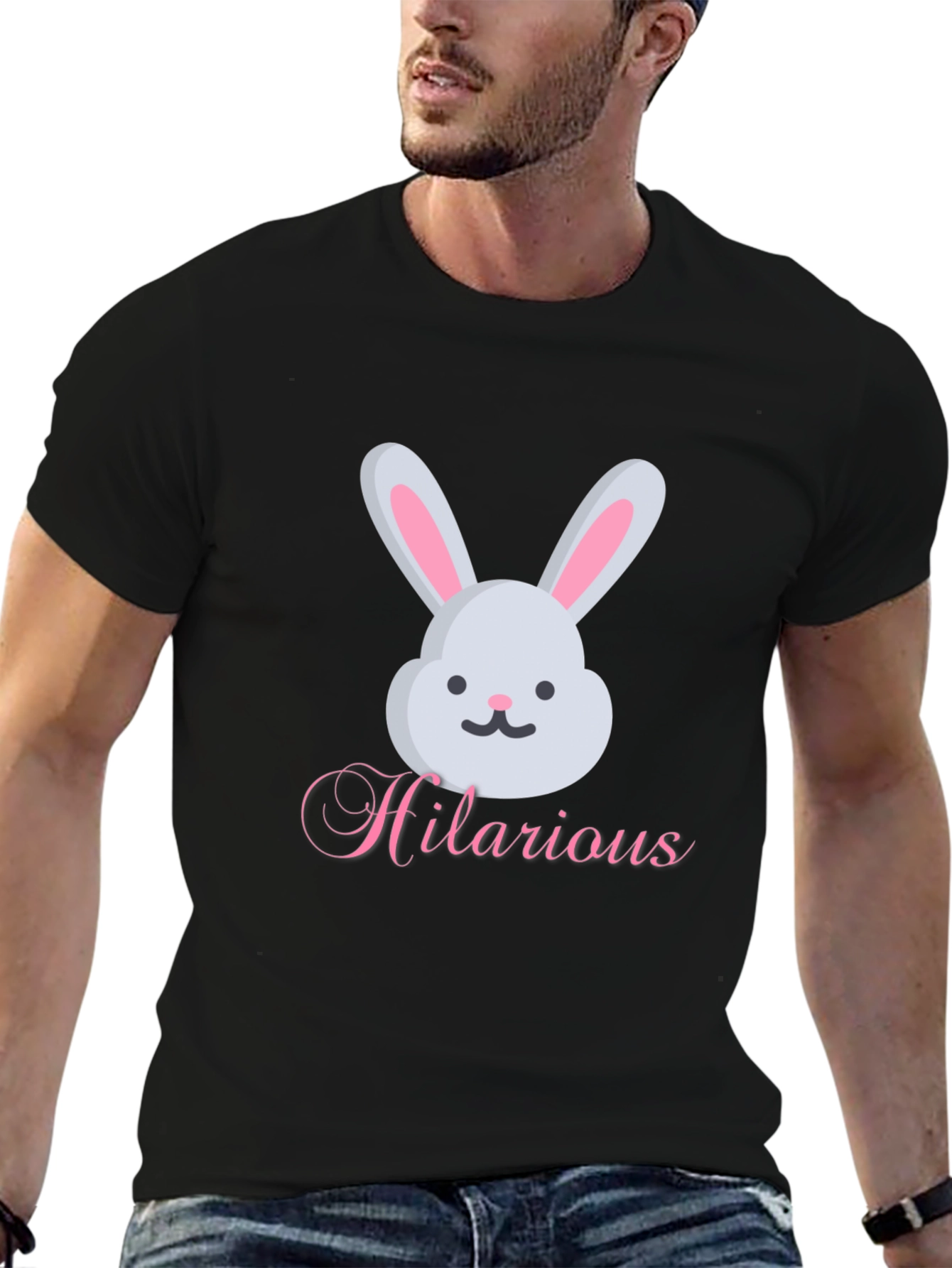 Black Hilarious Bunny Graphic Tee - Soft Cotton Blend view 6