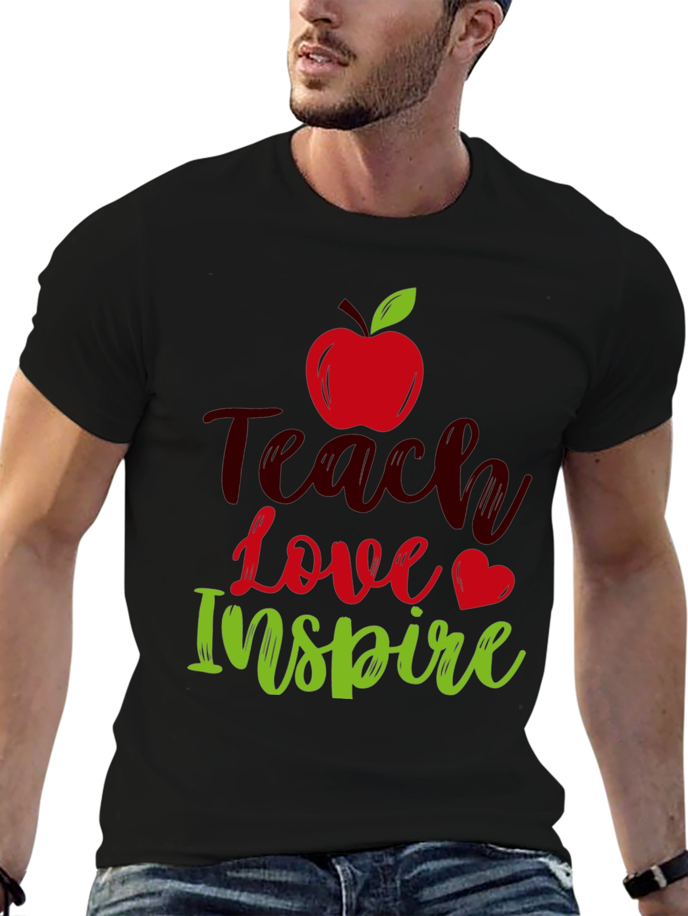 Black Teach Love Inspire T-Shirt Teacher Appreciation Gift view 6