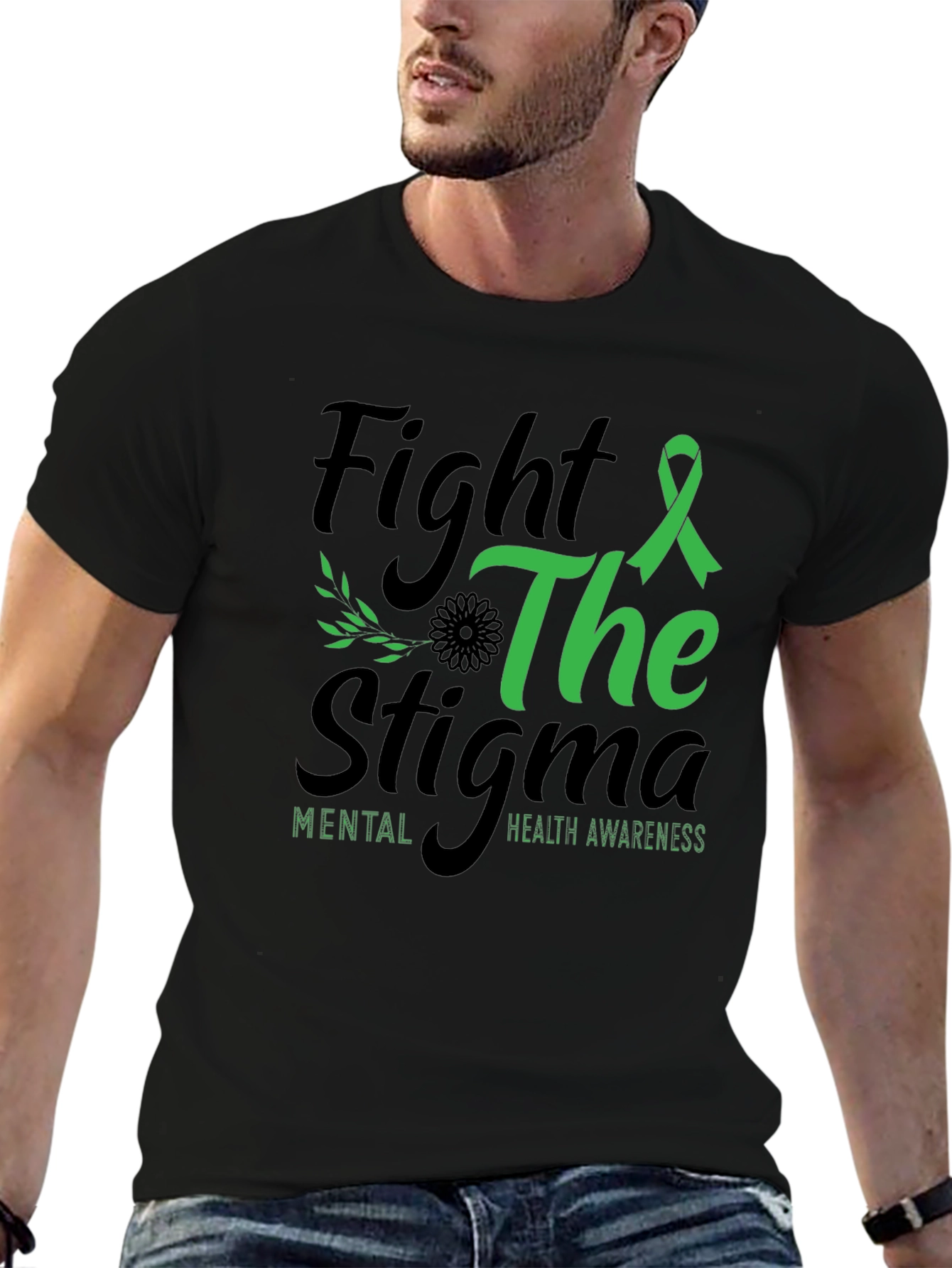 Black Fight the Stigma Mental Health Awareness T-Shirt view 6