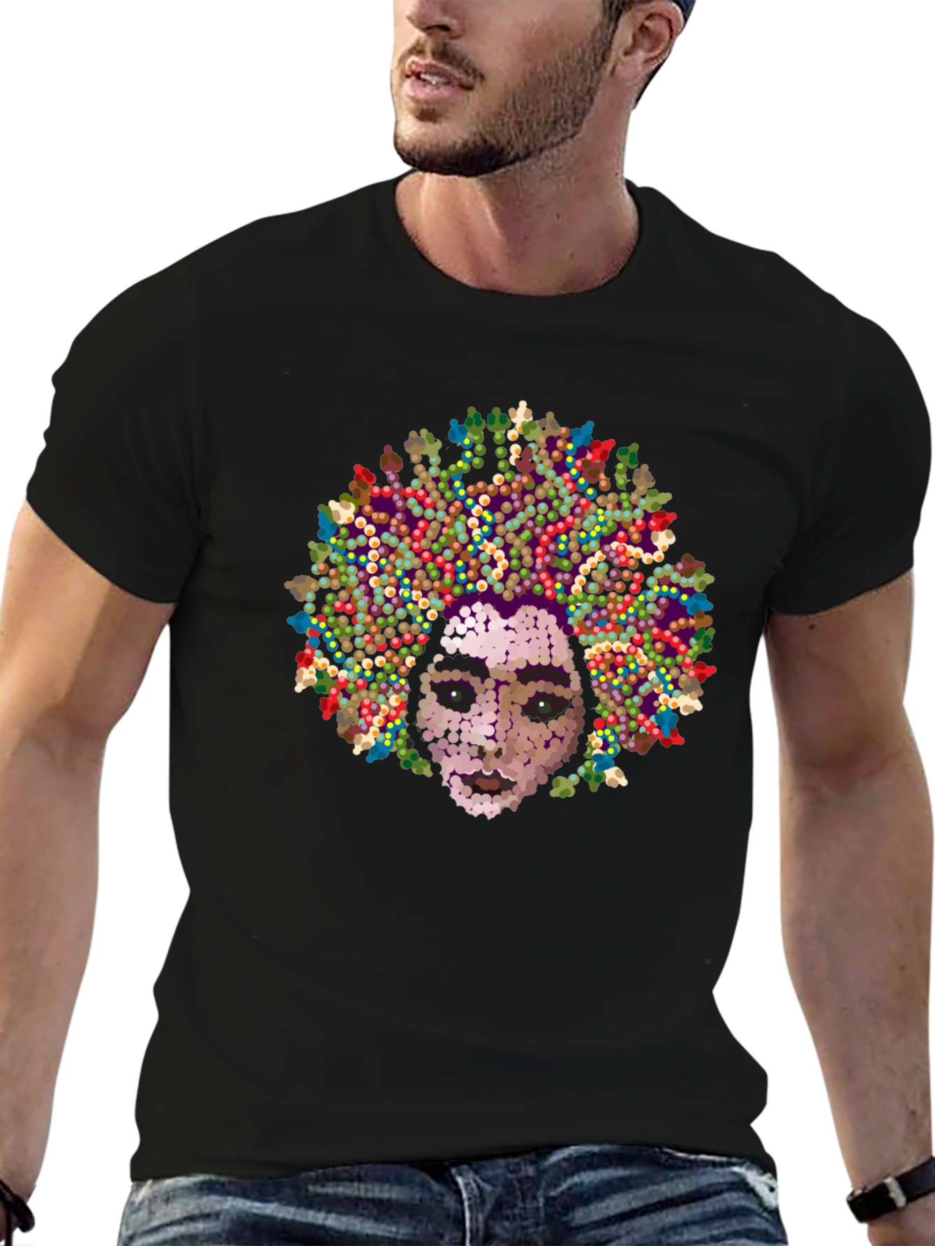 Black Abstract Afro Face Black T-Shirt view 6