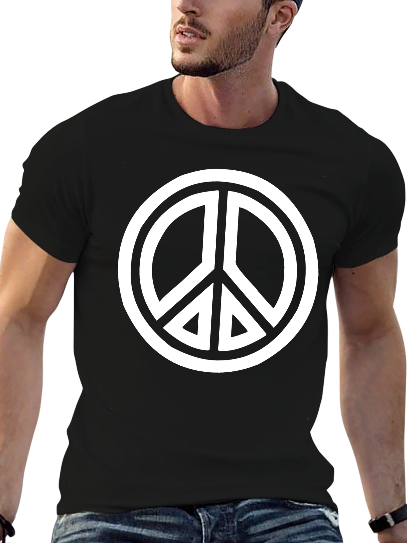 Black Peace Sign Black T-Shirt - Casual Style view 6