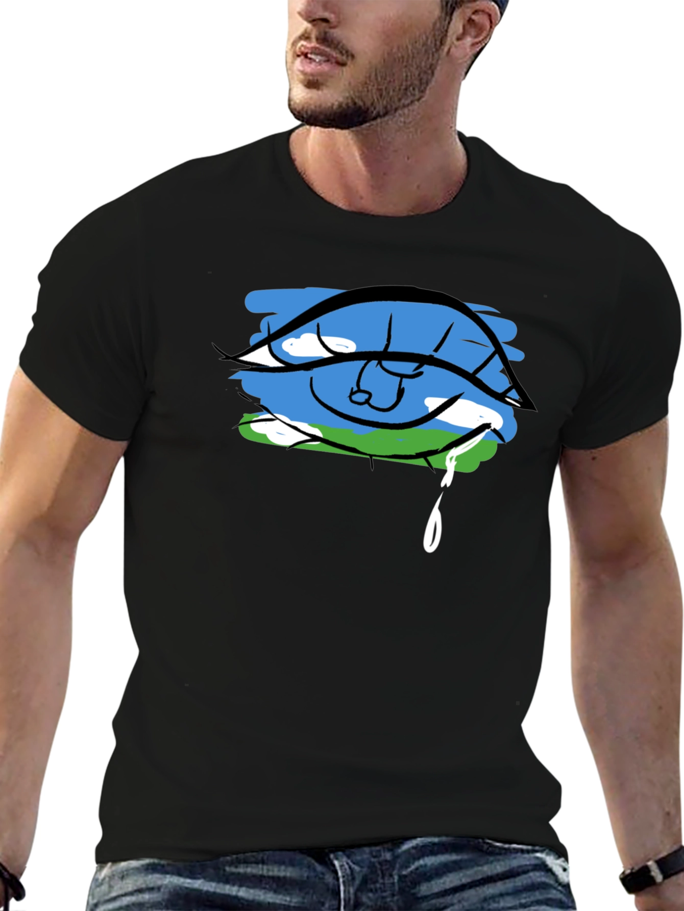 Black Eye Crying Earth Graphic Black T-Shirt view 6