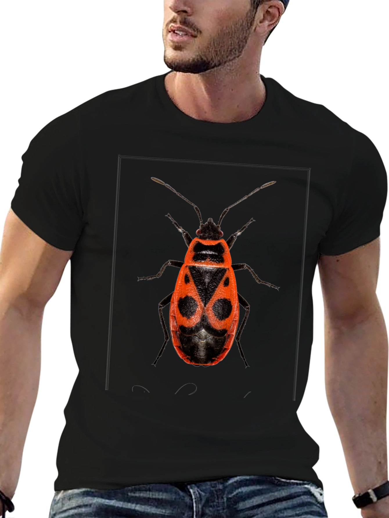 Black Bug Print Black Tee view 6
