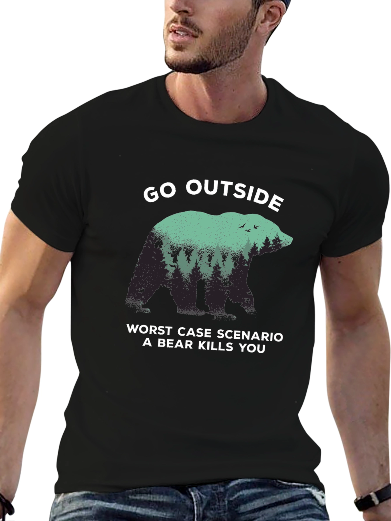 Black Go Outside Bear Graphic T-Shirt view 6