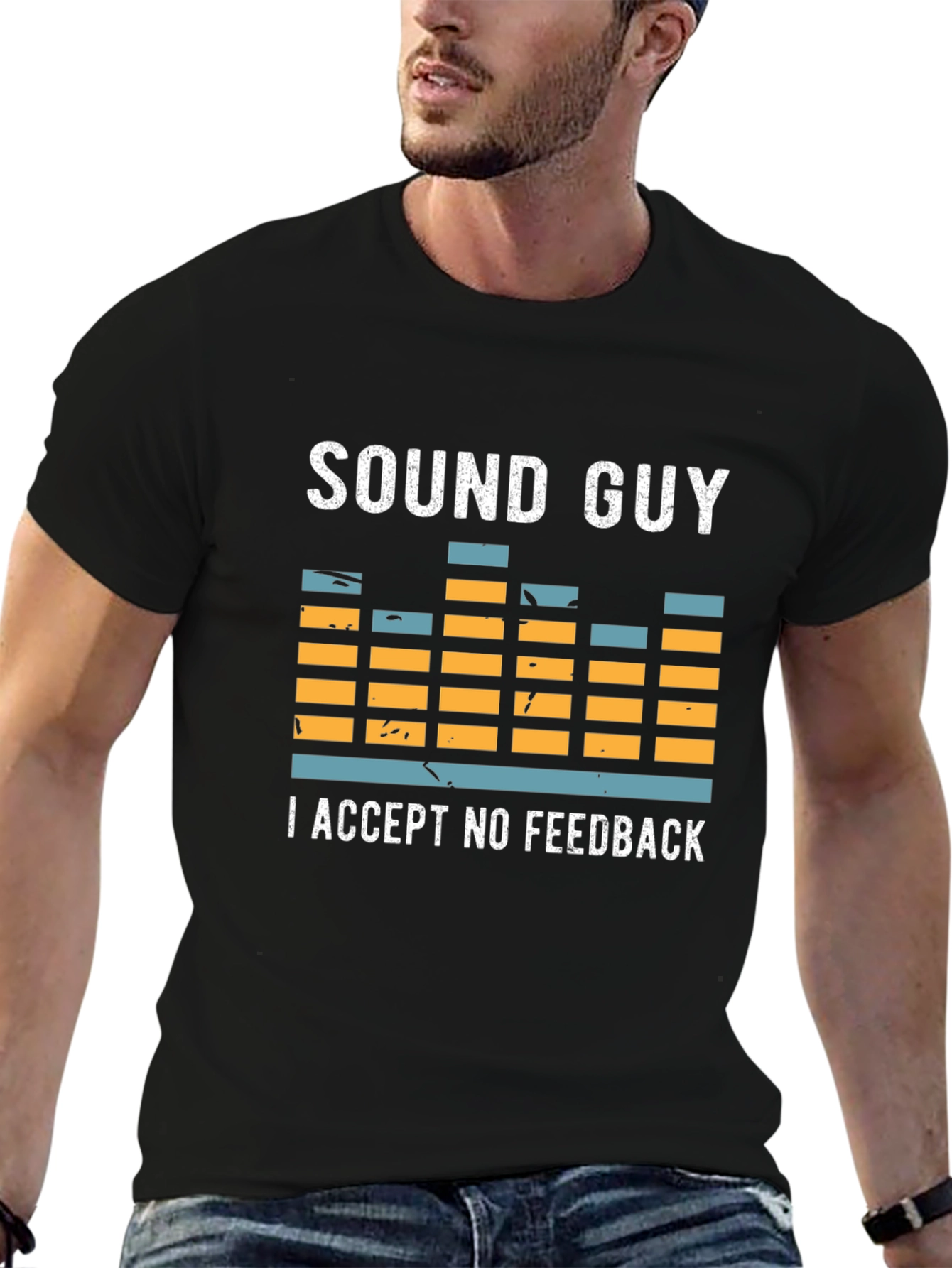 Black Sound Guy T-Shirt - I Accept No Feedback Funny Audio Engineer Tee view 6