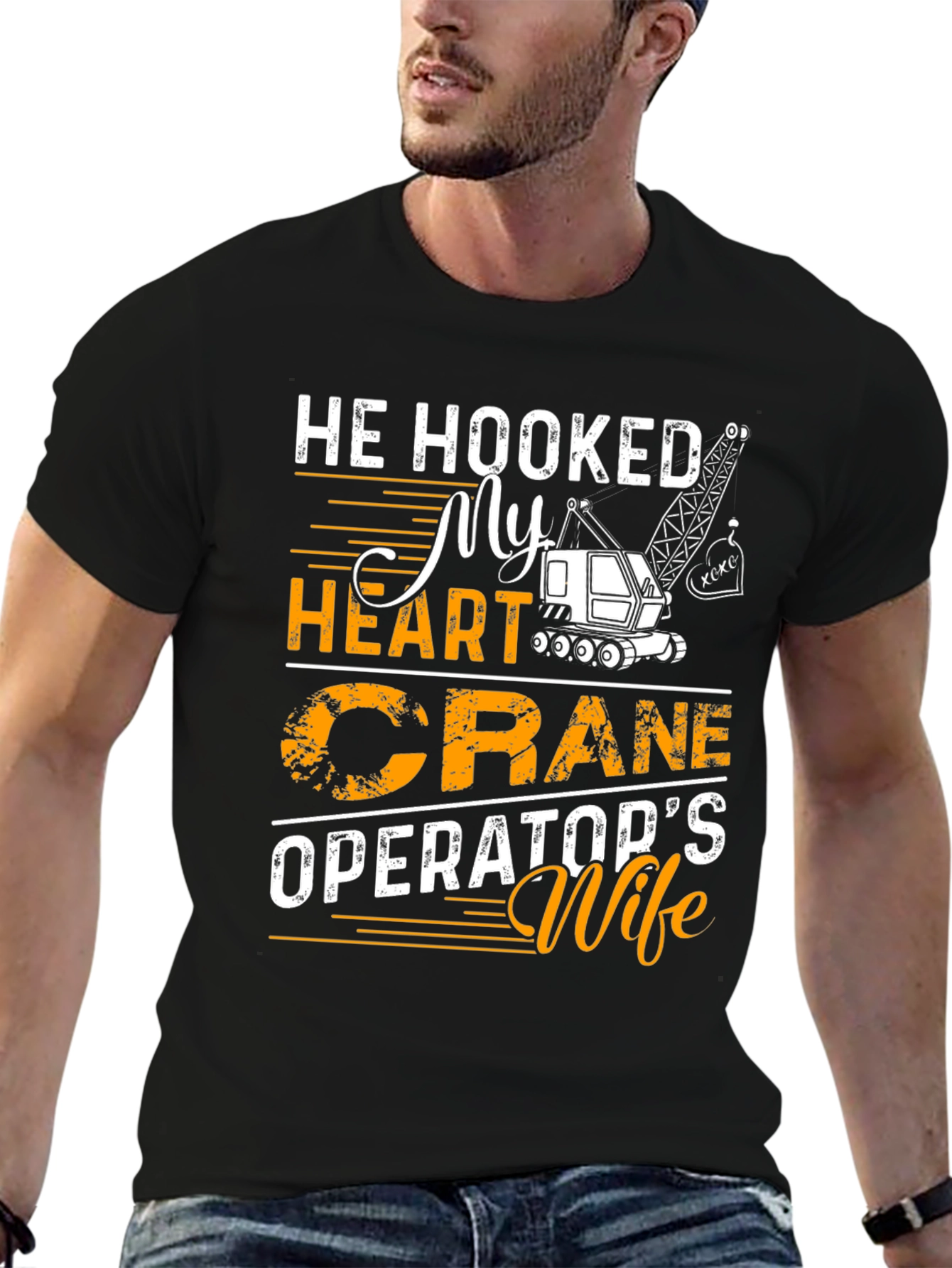 Black Crane Operator's Wife T-Shirt, He Hooked My Heart view 6