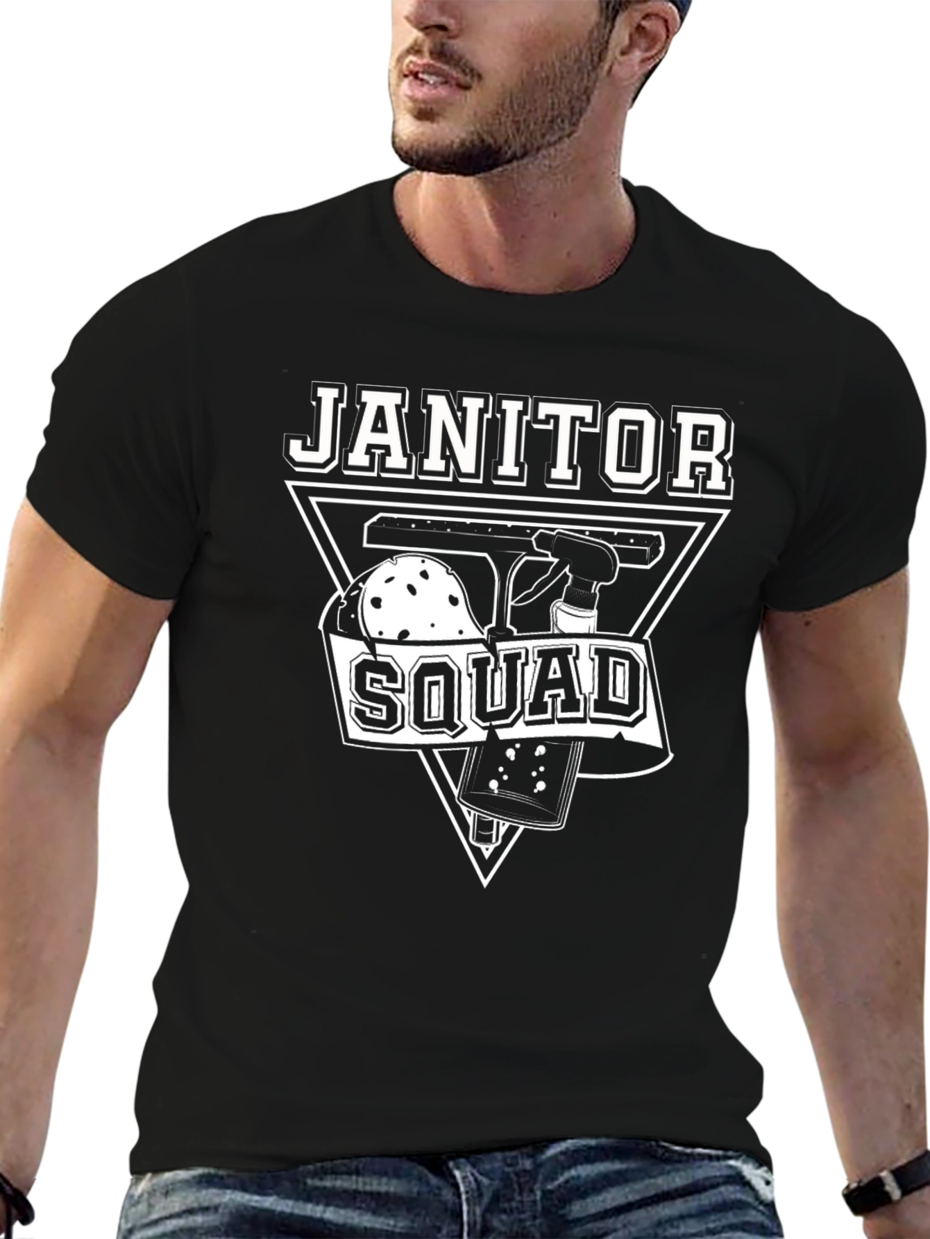Black Janitor Squad Black Graphic T-Shirt view 6