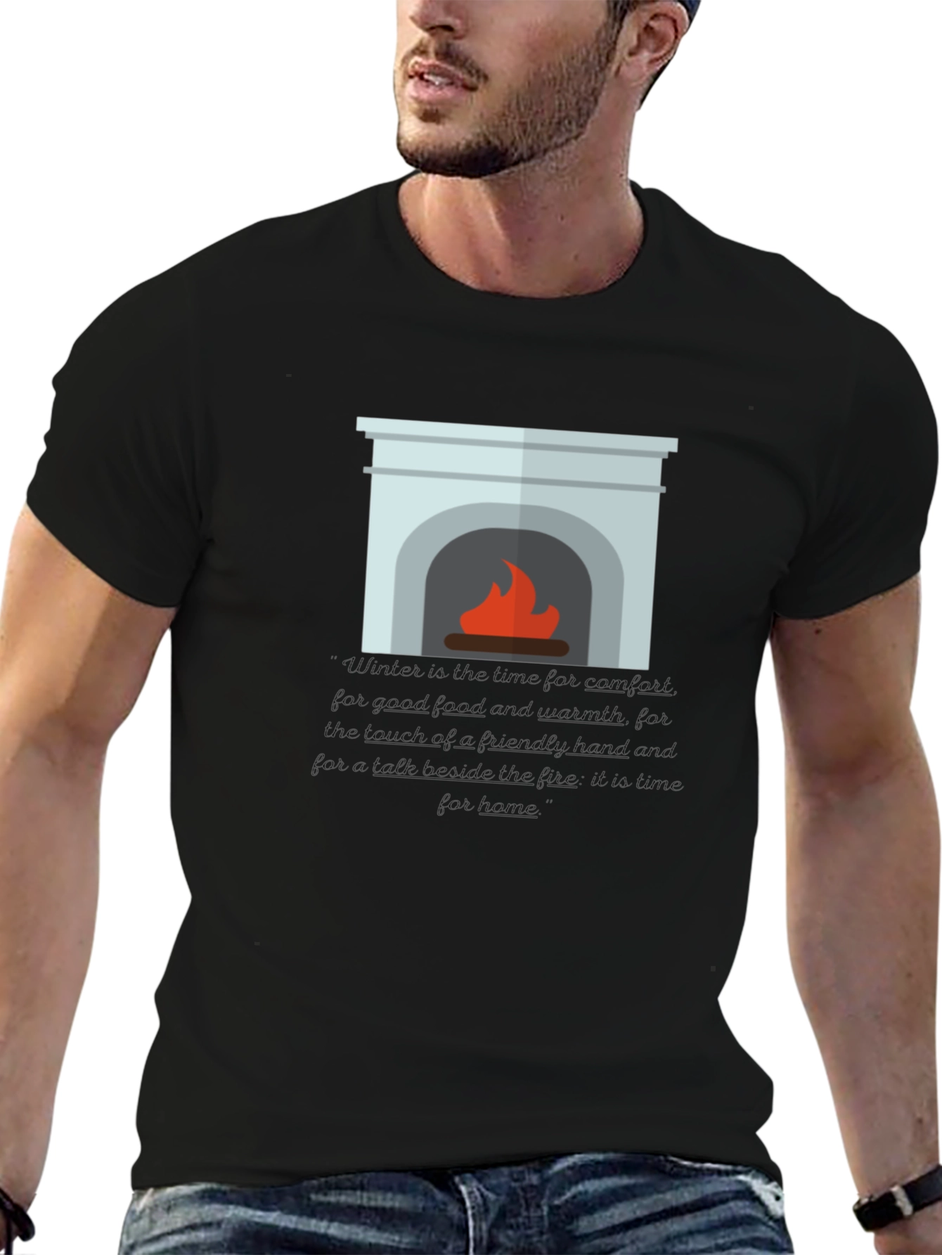 Black Cozy Fireplace Graphic Tee - Comfort & Style view 6