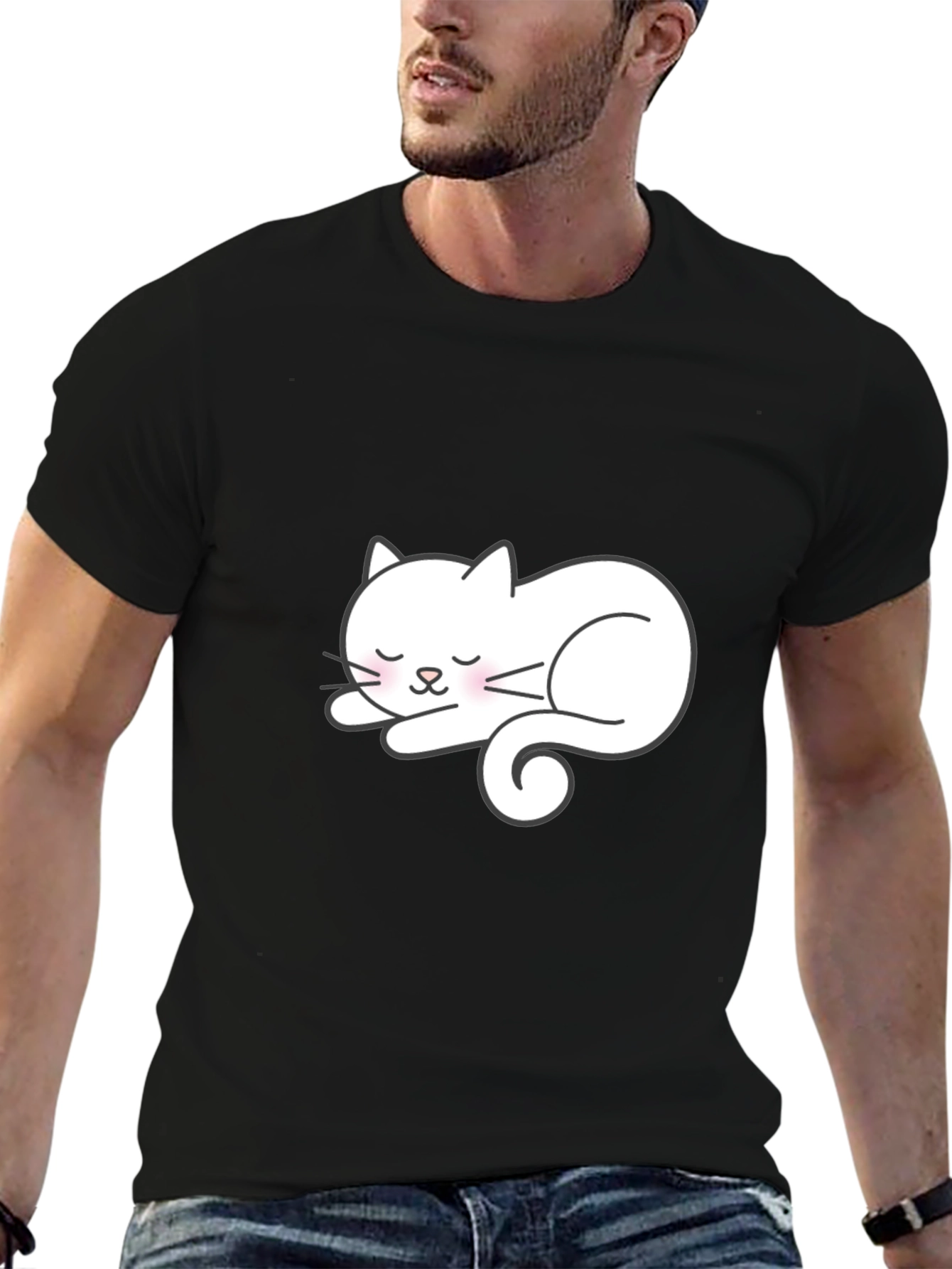 Black Cute Sleeping Cat Graphic T-Shirt - Soft Cotton Comfort view 6