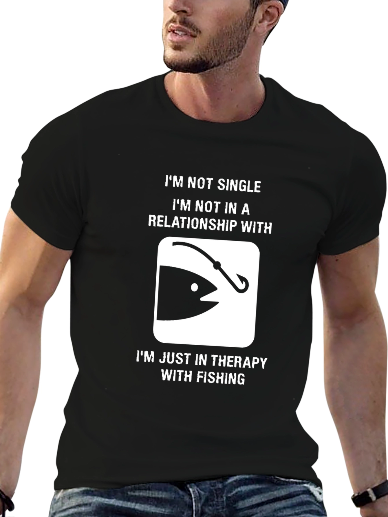 Black Funny Fishing Therapy T-Shirt view 6