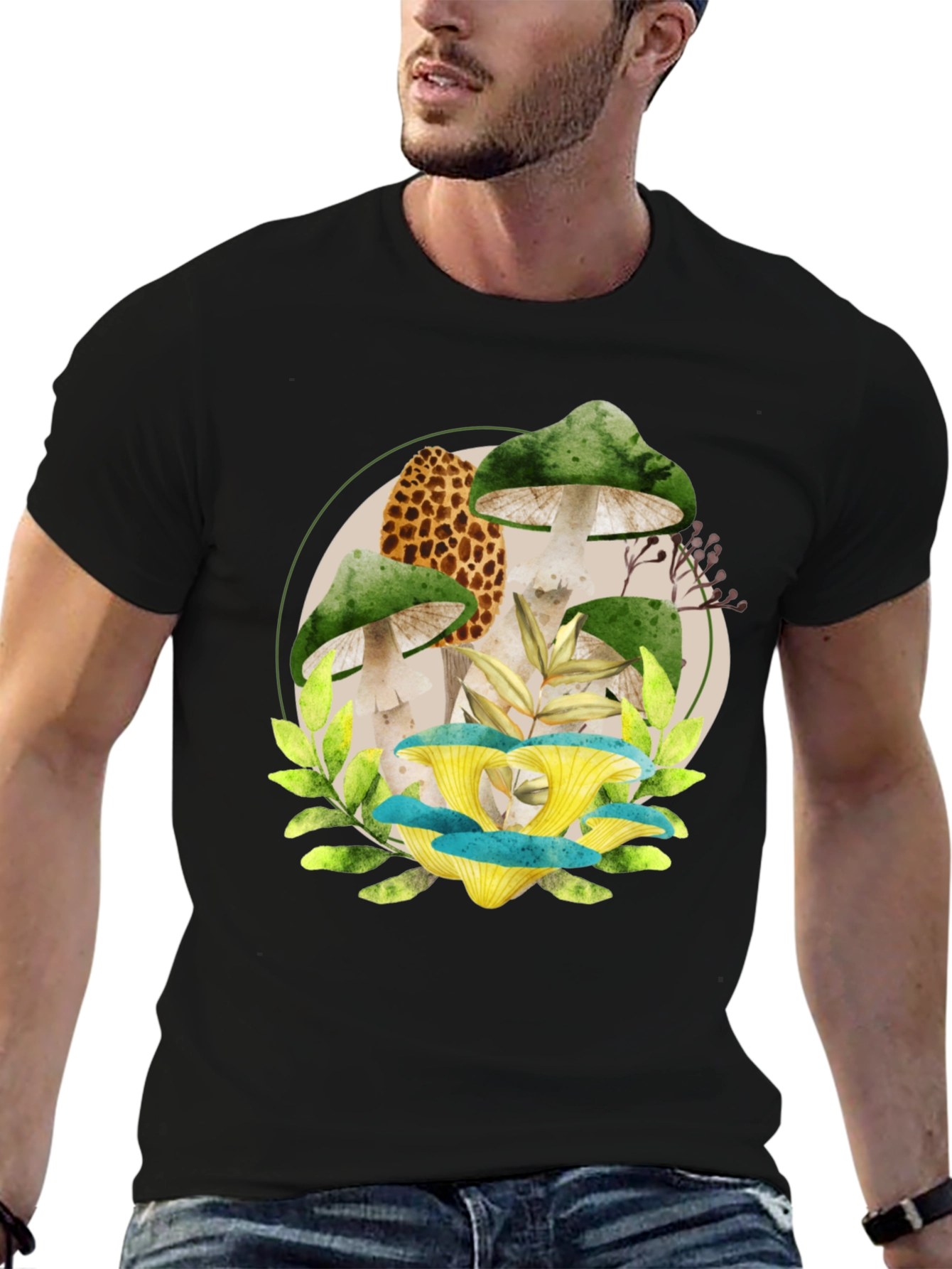 Black Mushroom Graphic Tee - Unique Nature Design view 6