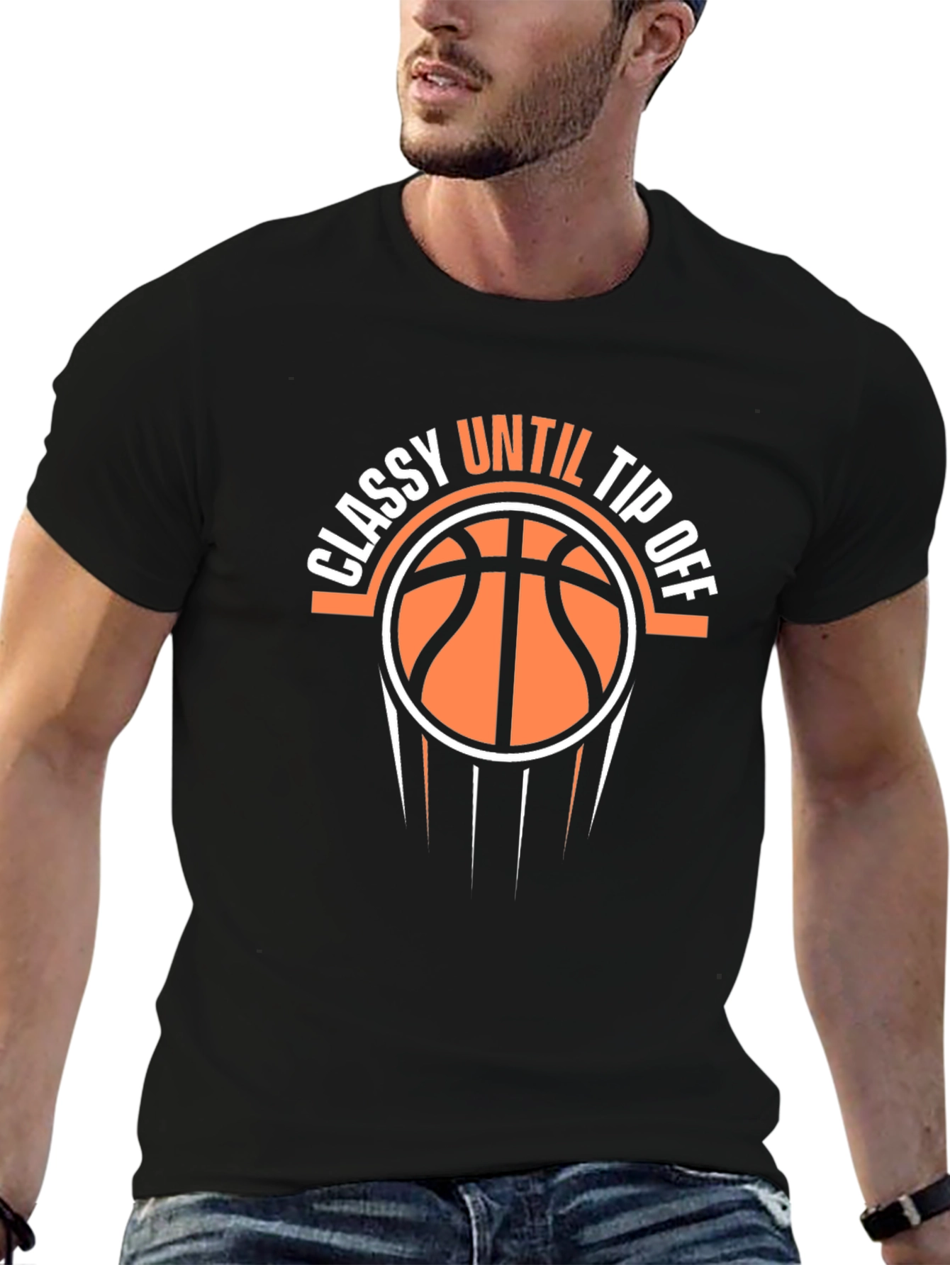 Black Classy Until Tip Off Basketball Graphic Tee view 6