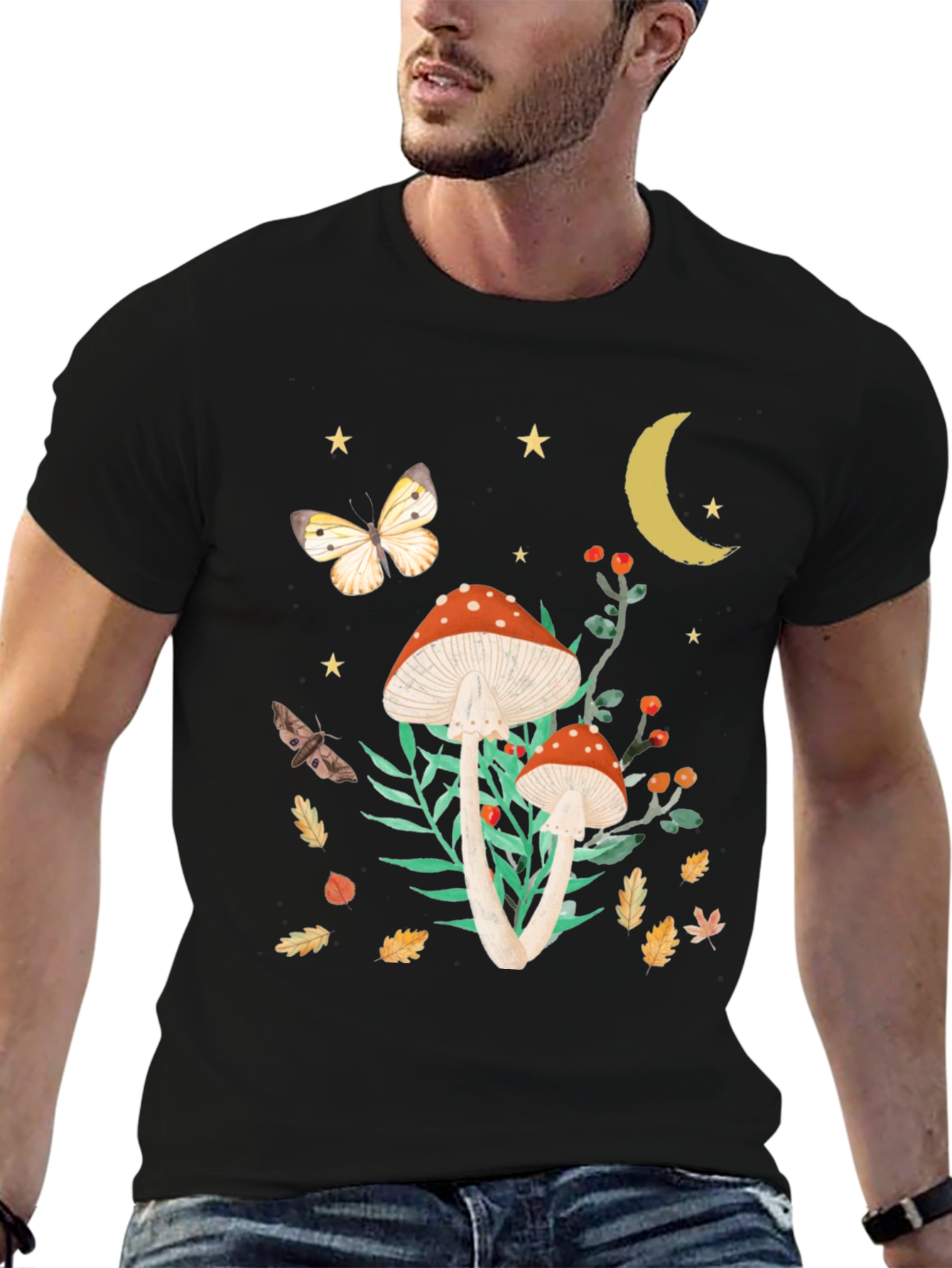 Black Mushroom Butterfly Graphic Tee view 6