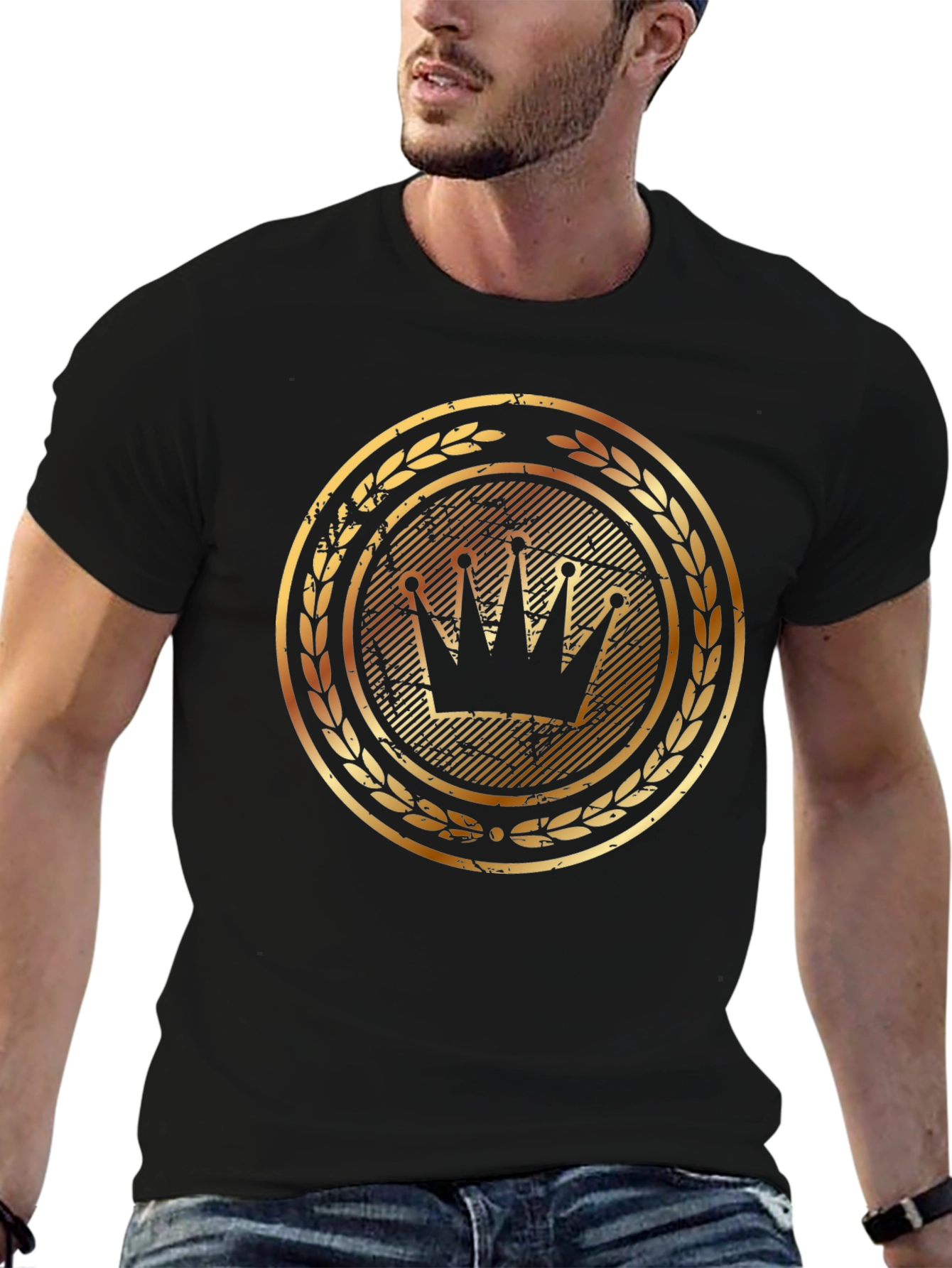 Black Golden Crown Graphic Tee - Stylish Men's Black T-Shirt view 6