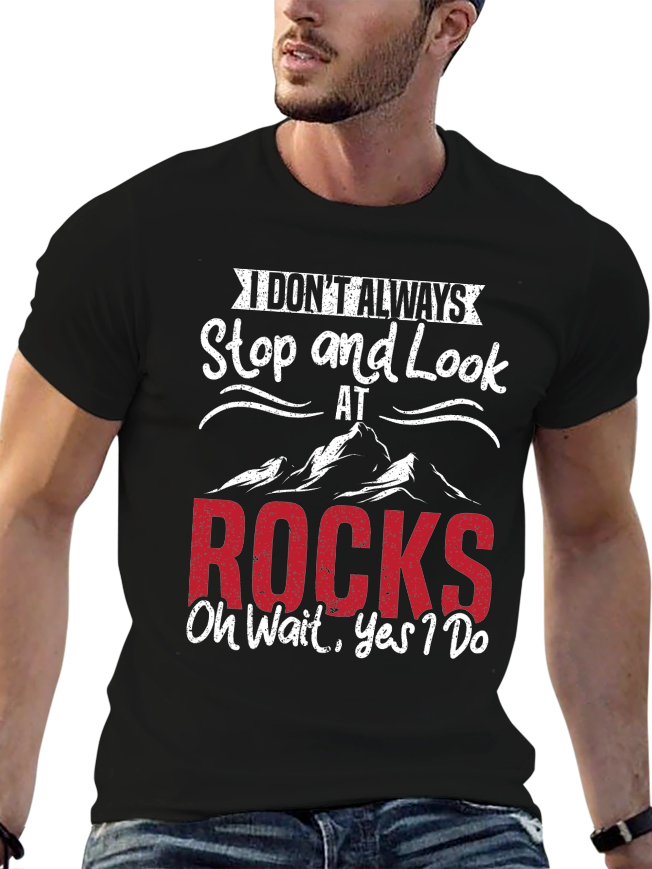Black Funny Rock Lover T-Shirt - I Don't Always Stop & Look view 6
