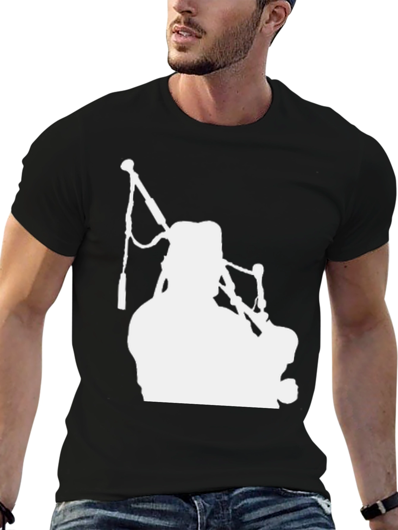 Black Bagpipe Silhouette T-Shirt - Black view 6