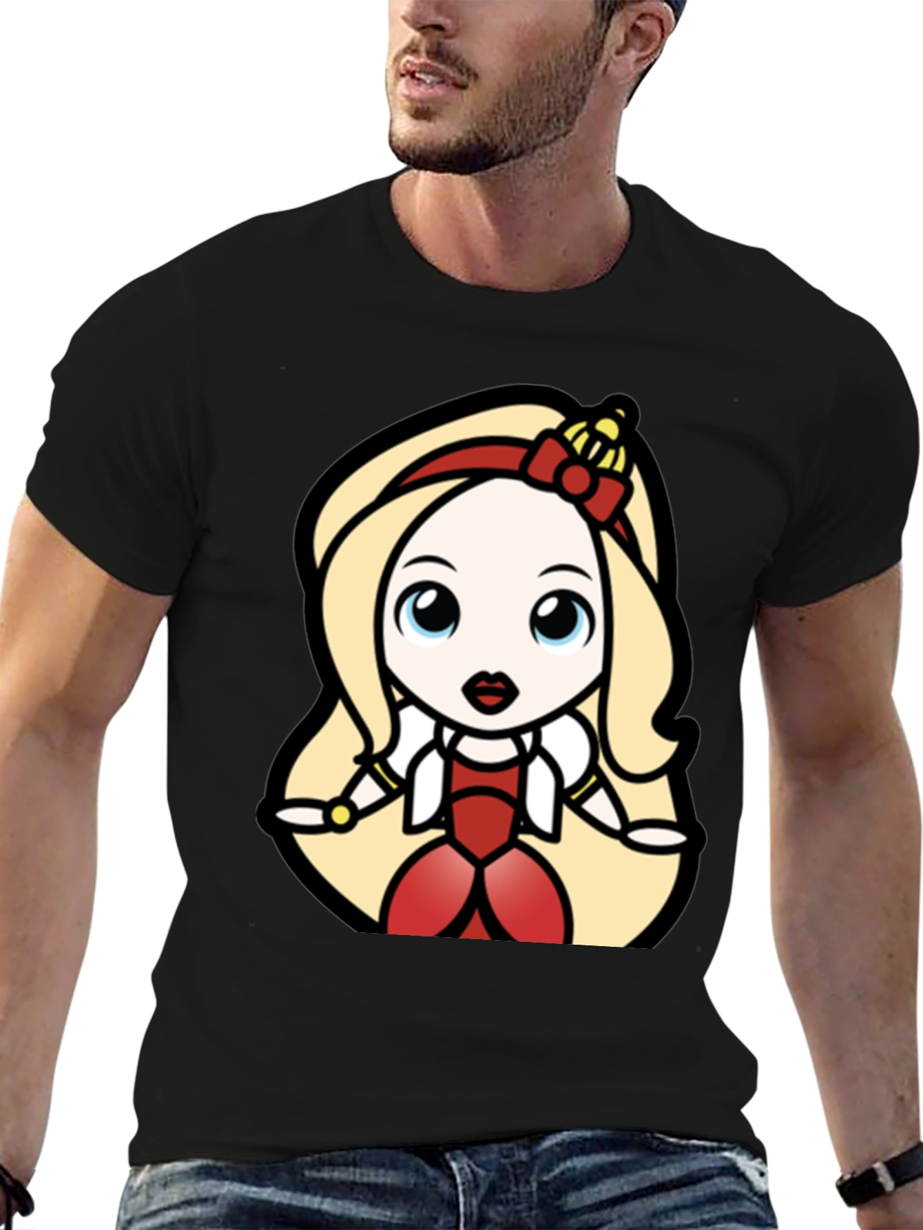 Black Princess Cartoon Graphic Tee - Black Cotton T-Shirt view 6