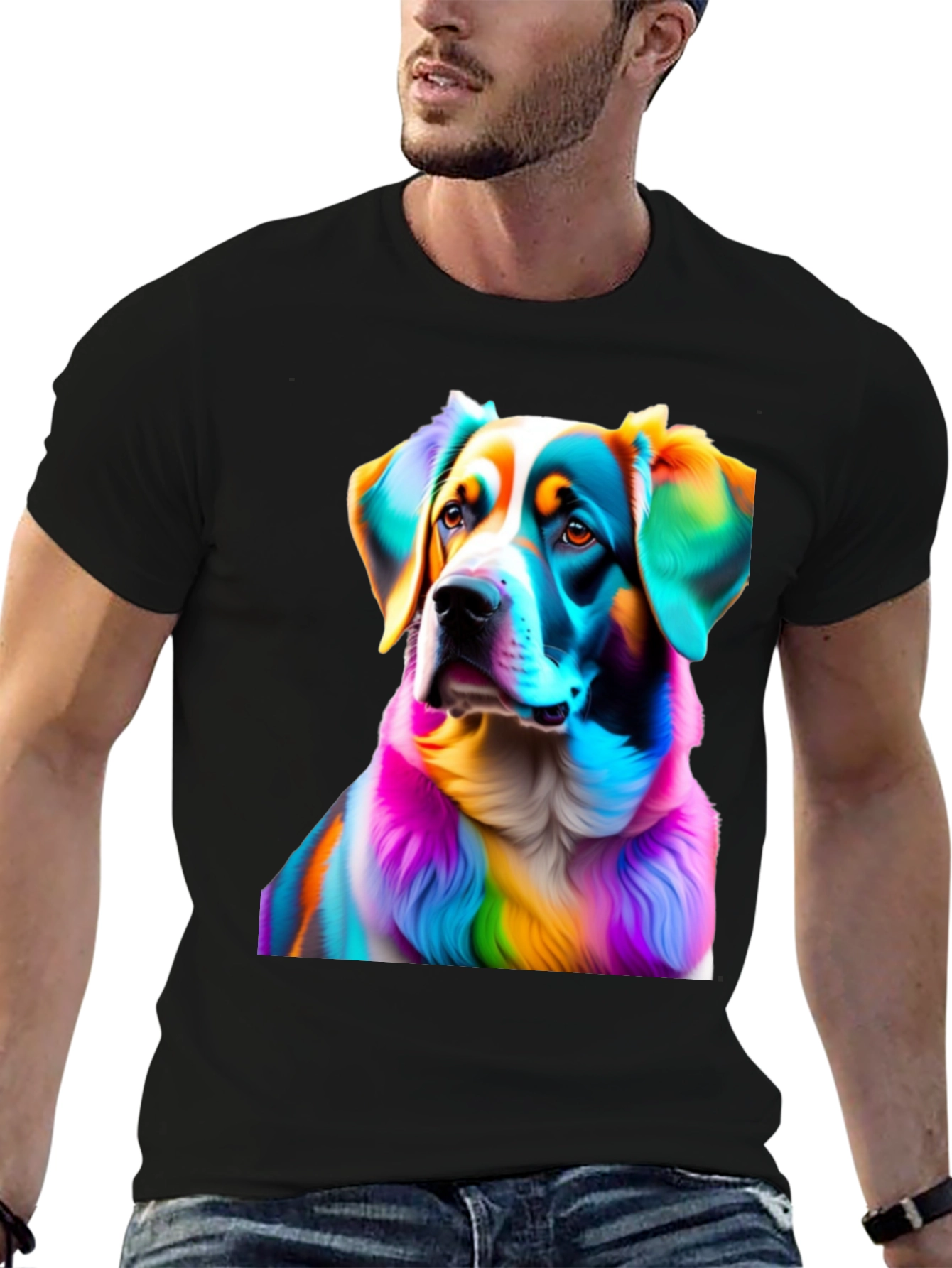 Black Rainbow Dog Portrait Black T-Shirt view 6