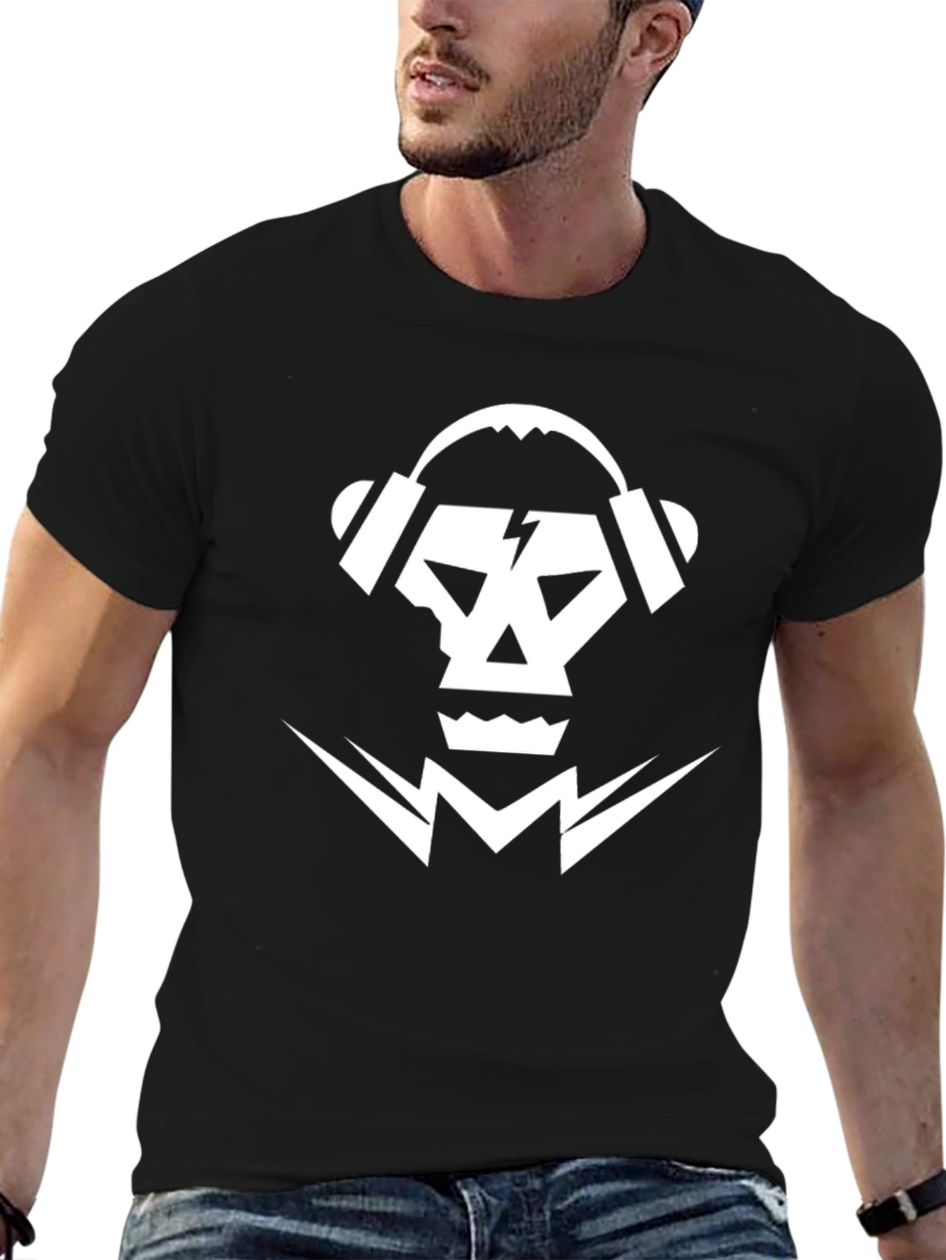 Black Skull DJ Graphic Tee - Black Cotton T-Shirt view 6