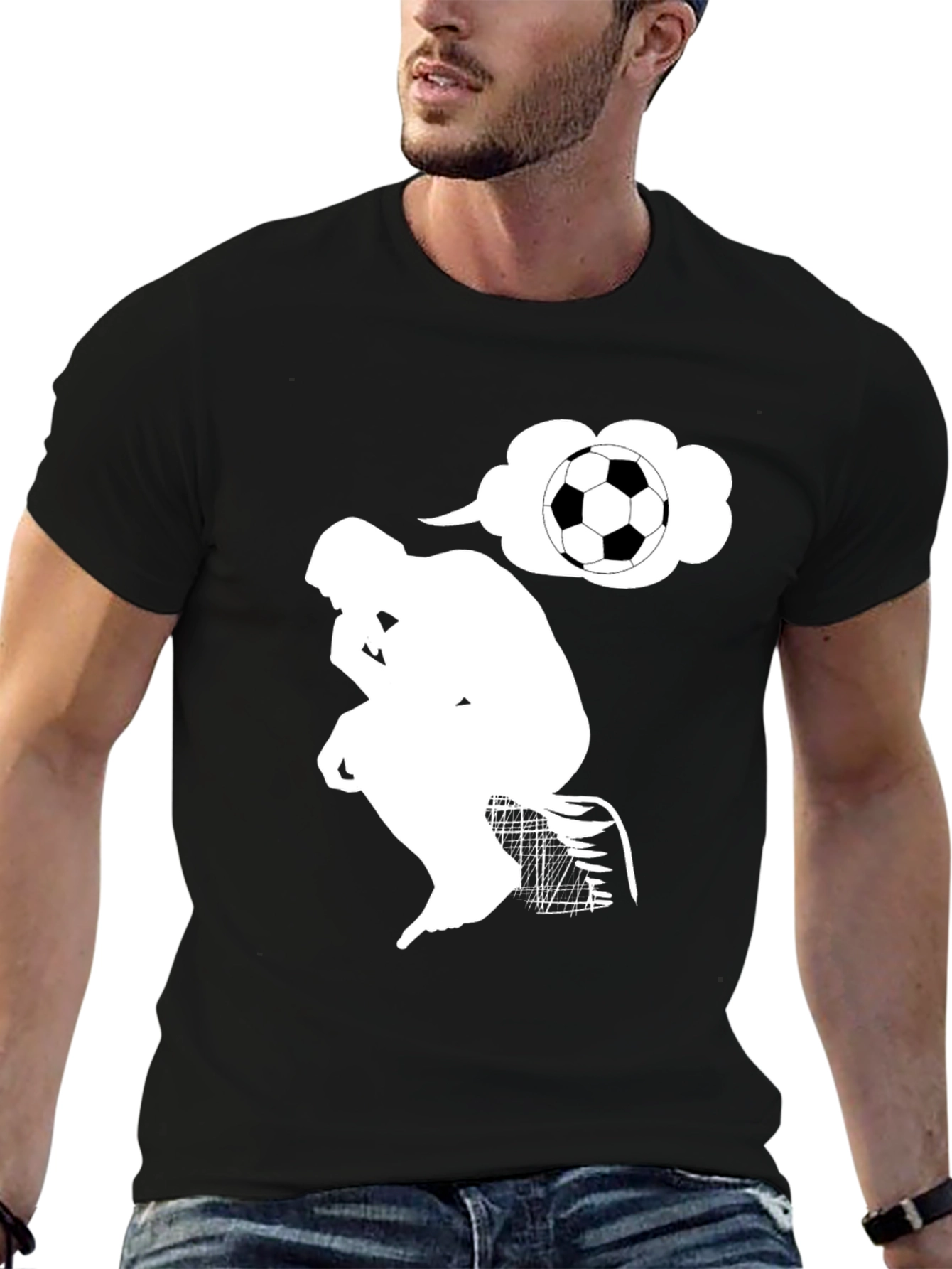 Black Philosophical Soccer Tee - Thinker with Ball view 6