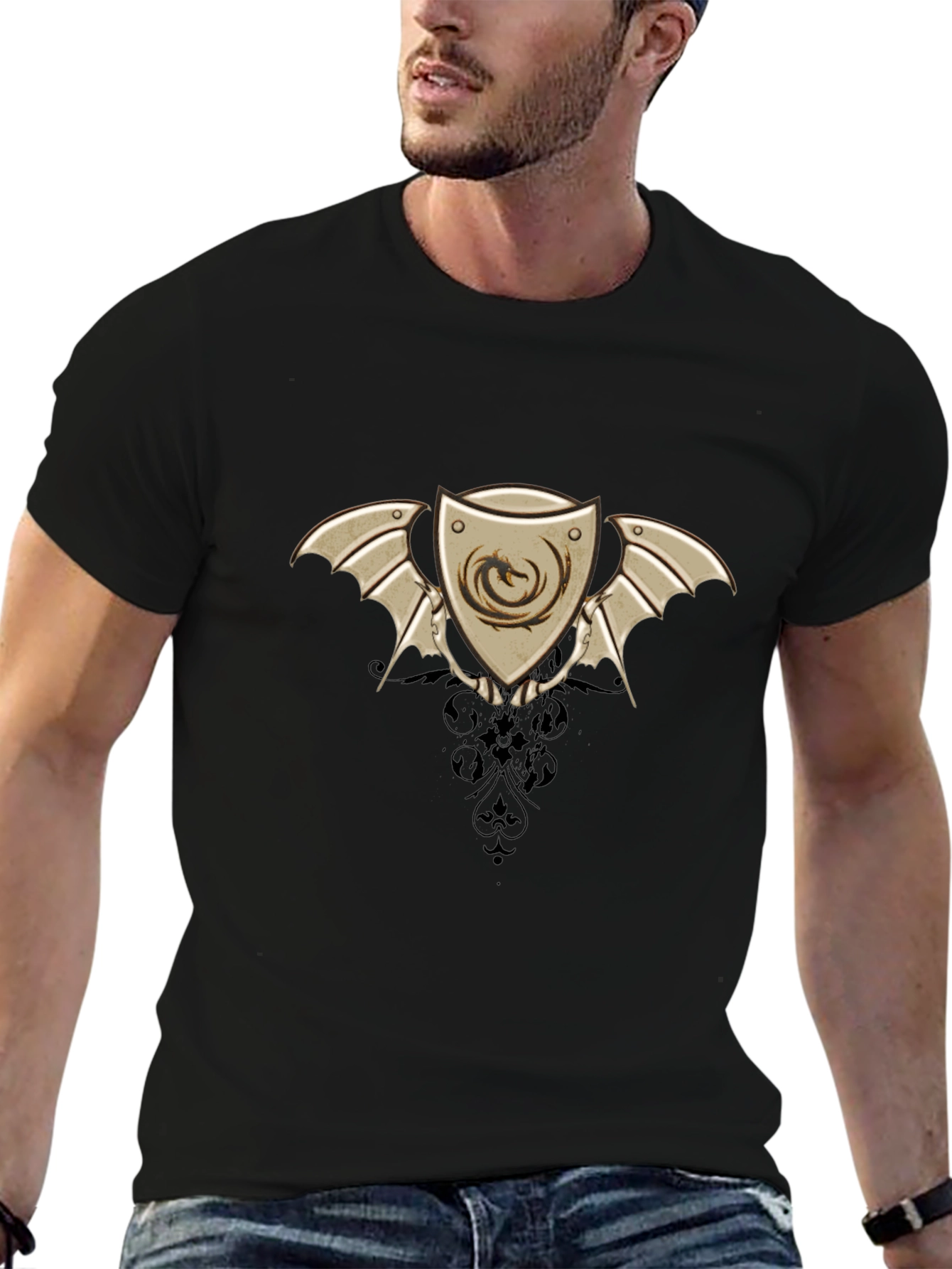 Black Dragon Shield Graphic Black T-Shirt view 6