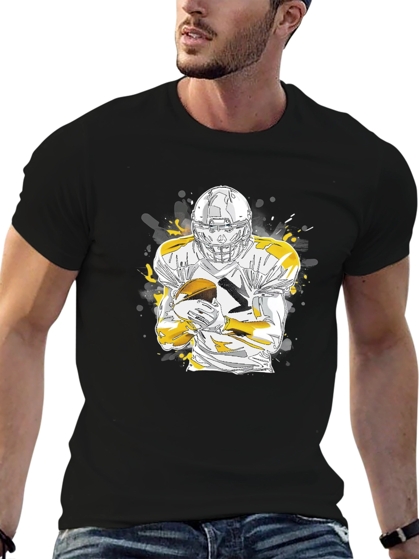 Black Football Player Graphic Black T-Shirt view 6