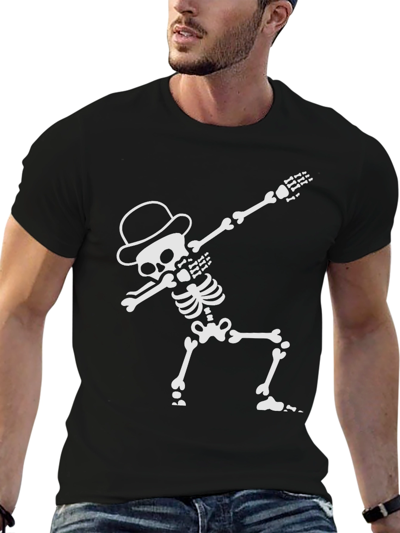 Black Dabbing Skeleton T-Shirt - Cool Halloween Tee view 6