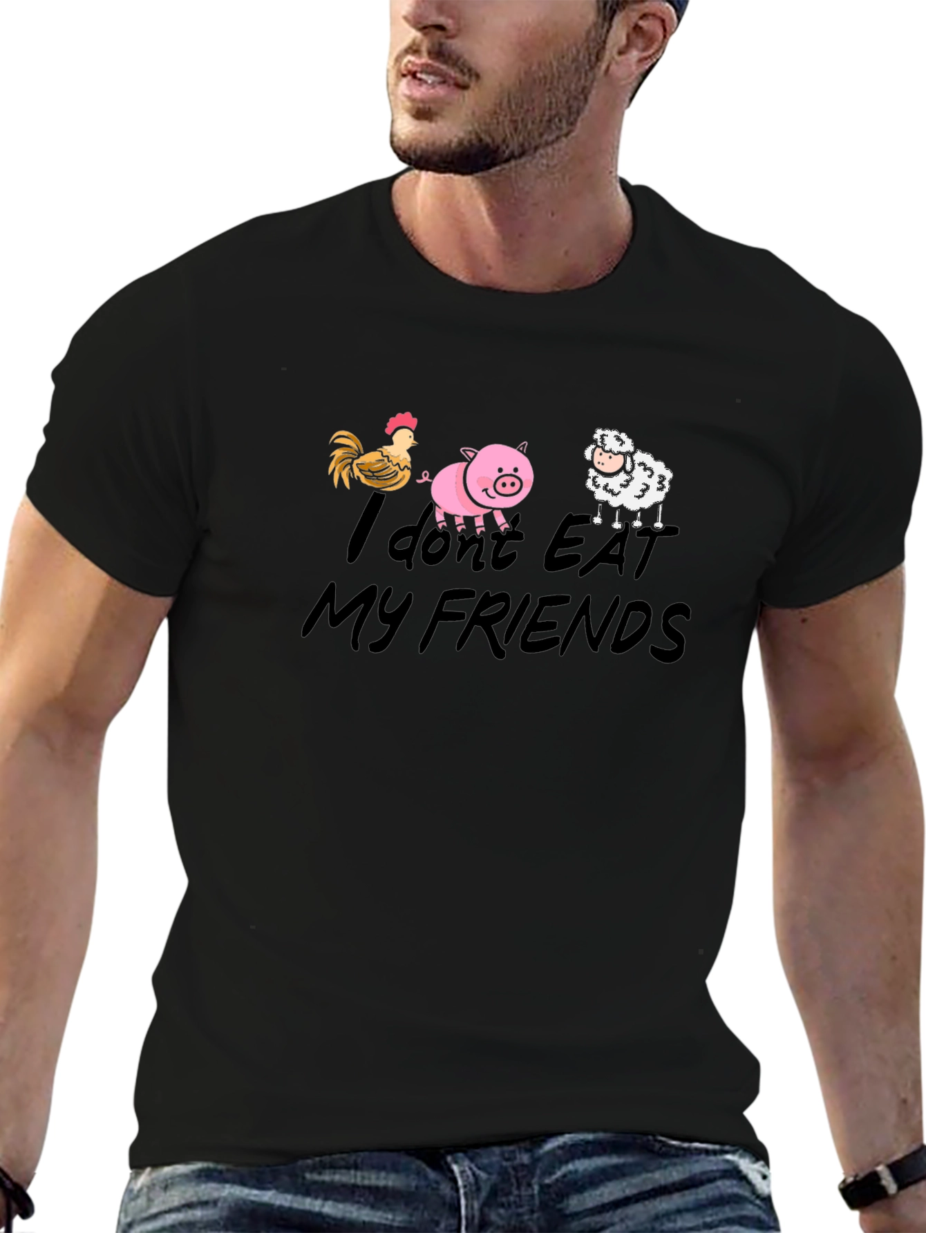 Black Vegan Animal Friends T-Shirt view 6