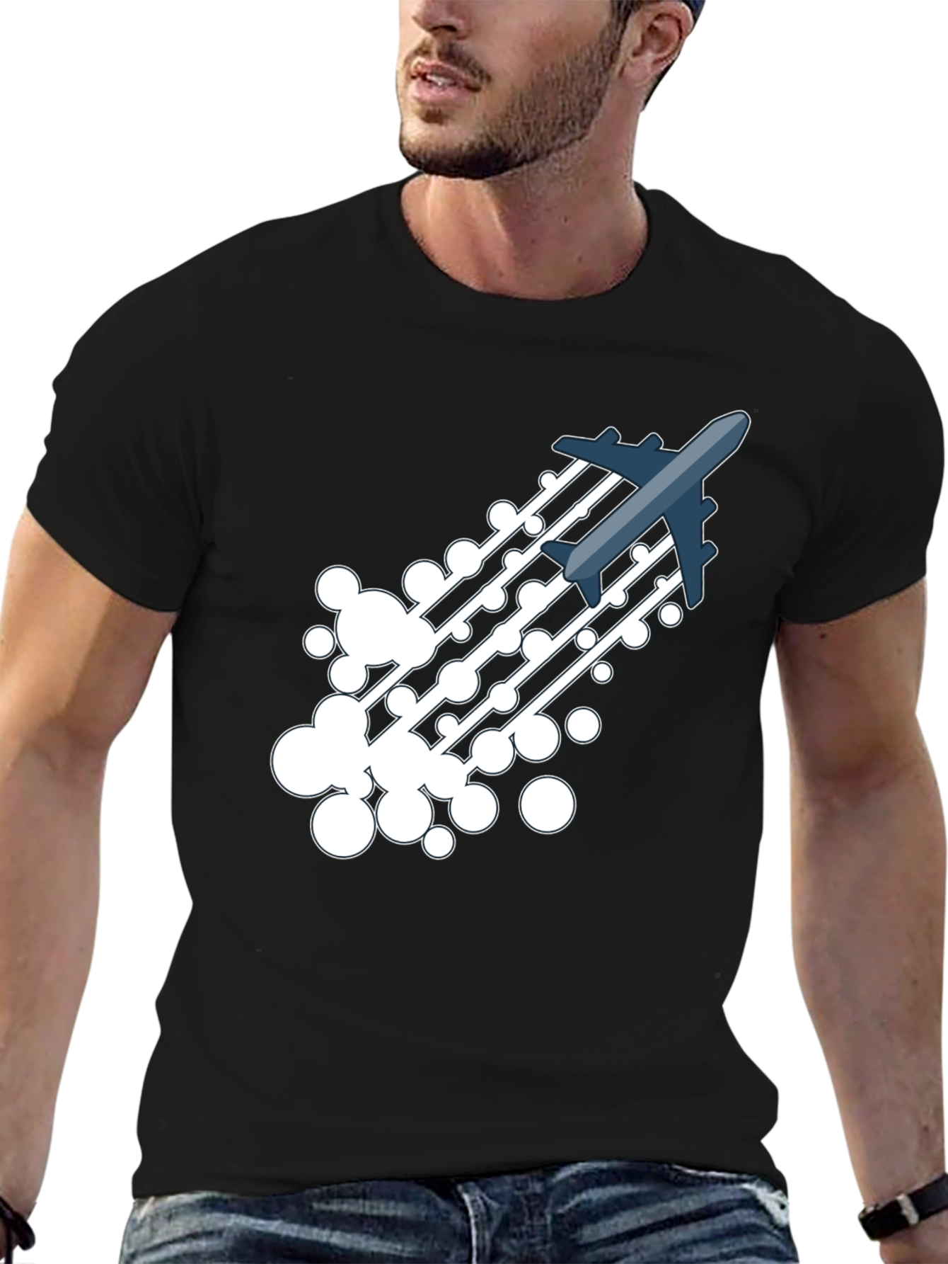 Black Airplane Trail Graphic Tee - Black Cotton Blend Shirt view 6