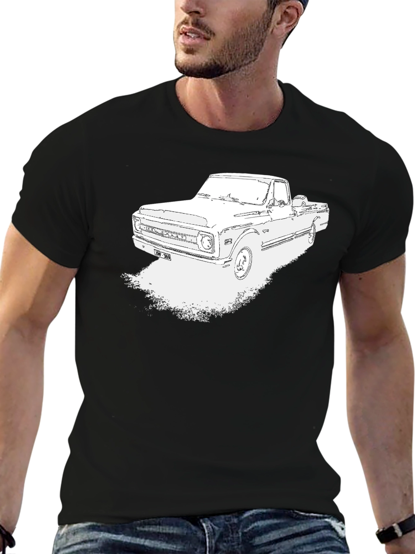 Black Vintage Truck Graphic Tee - Classic Car T-Shirt view 6