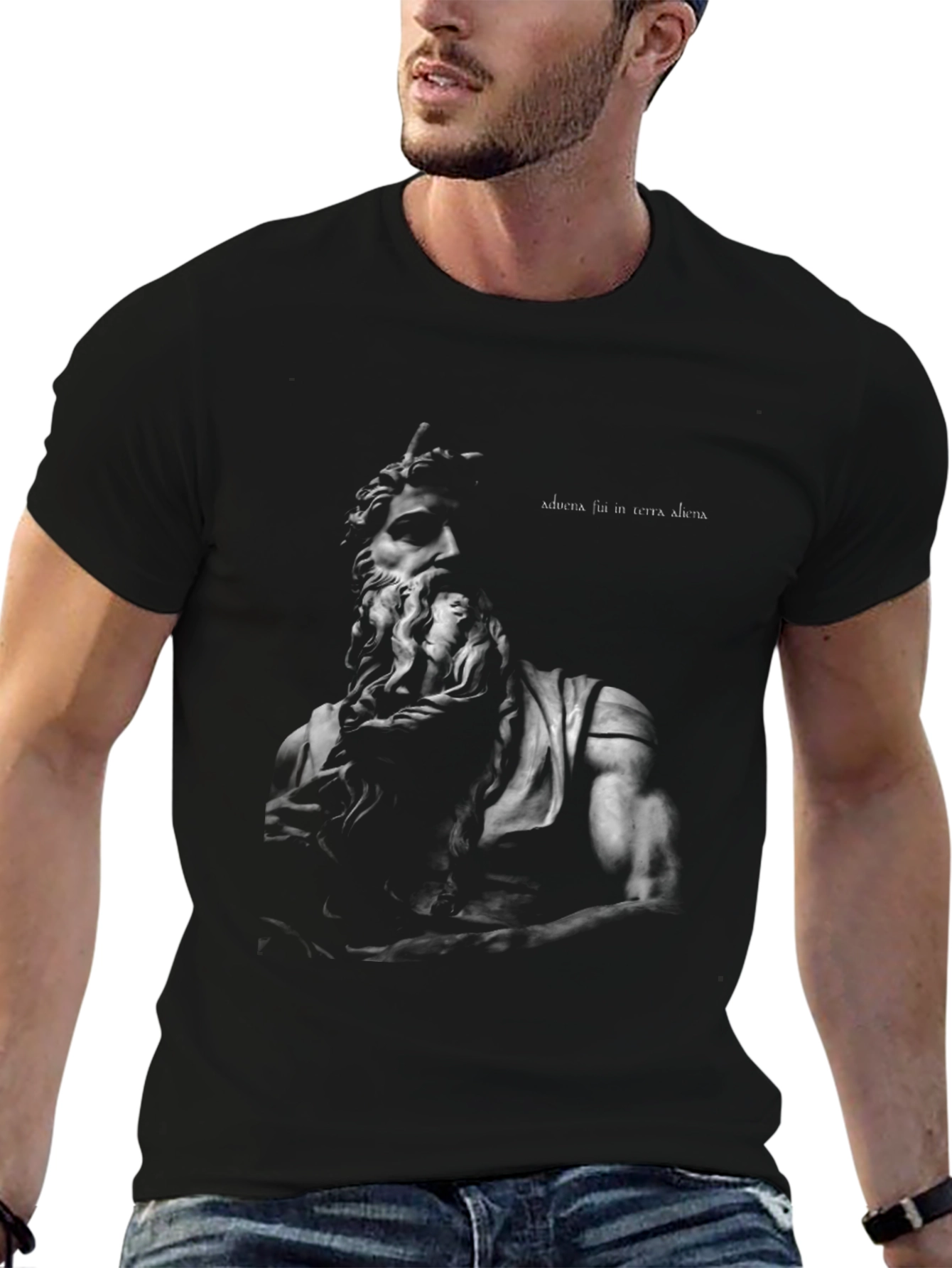 Black Statue Graphic Black T-Shirt - Modern Urban Style view 6