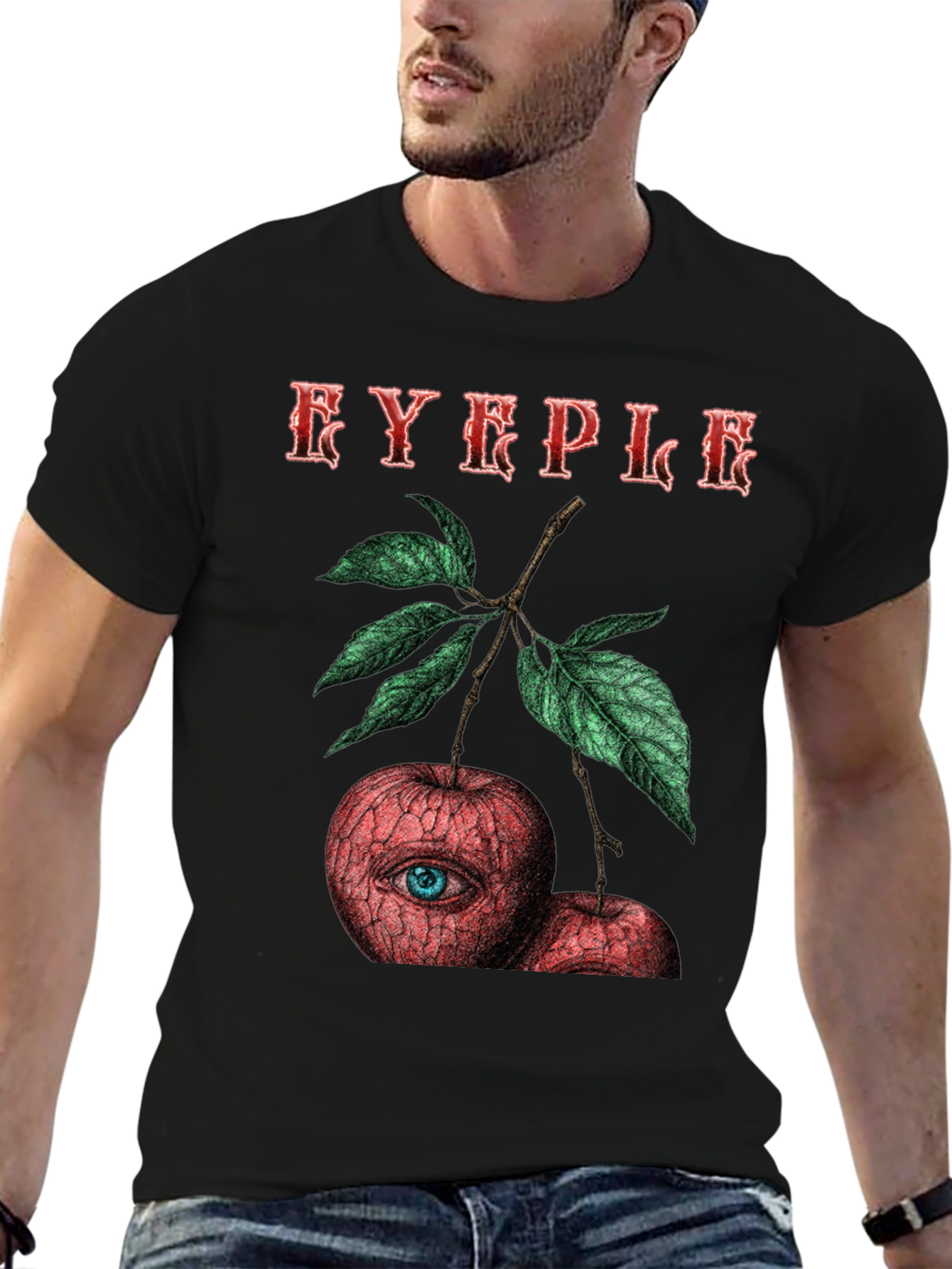 Black EYEPLE Graphic T-Shirt - Eye Apple Design view 6